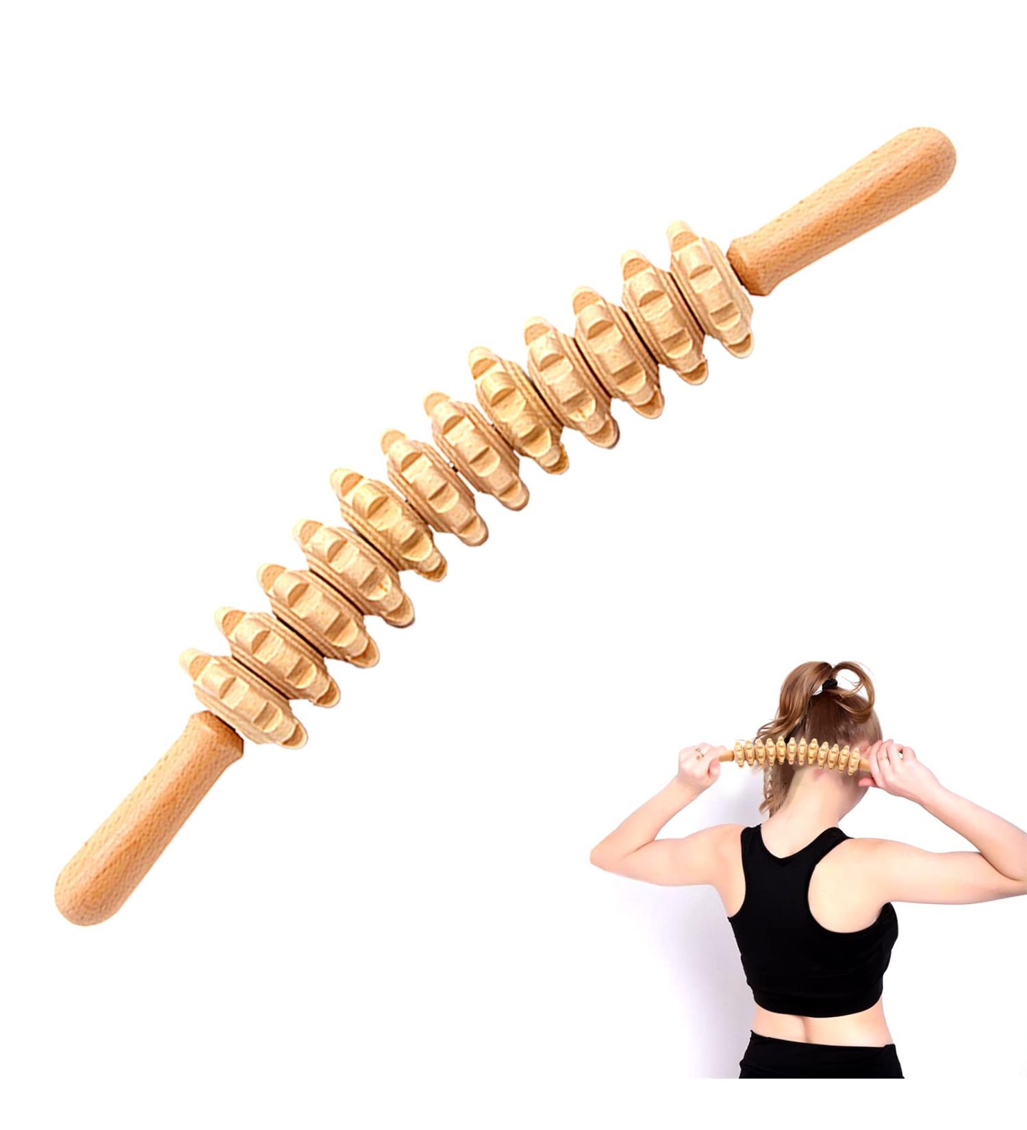 Buy 41cm Wooden Fascia Rod & 12-Wheel Massage Scooter - Natural Wood Roller for Neck Legs & Back Relief | International Shipping Available - Buy Online on GoSupps.com
