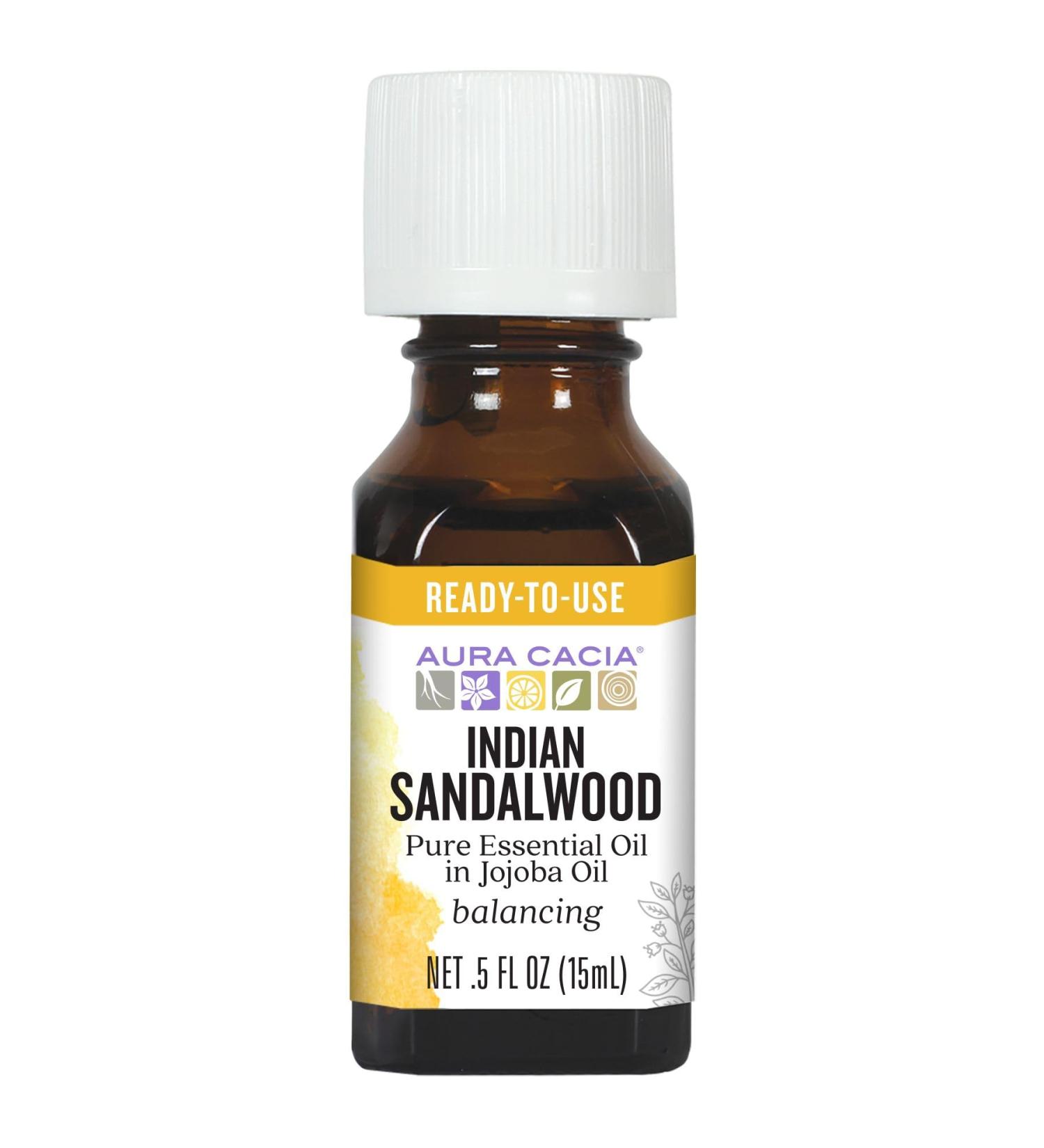 Aura Cacia Indian Sandalwood Essential Oil in Jojoba Oil - 0.5 fl. oz | Premium Natural Aromatherapy | International Shipping - Buy Online on GoSupps.com