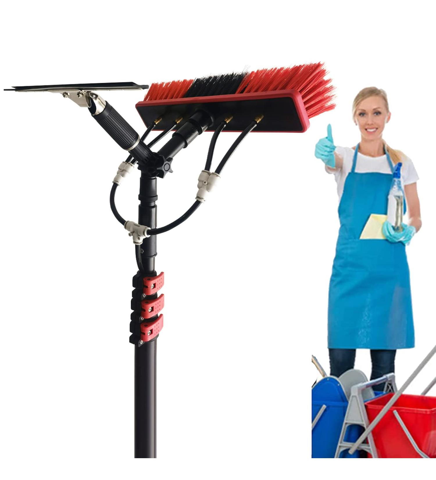 photovoltaic cleaner Window Cleaning Pole Kit Water Fed Pole Kit Window Cleaning Pole Water Fed Telescopic Brush Extendable Cleaner Conservatory Roof 55cm Brush Head 9M/30FT - Buy Online on GoSupps.com