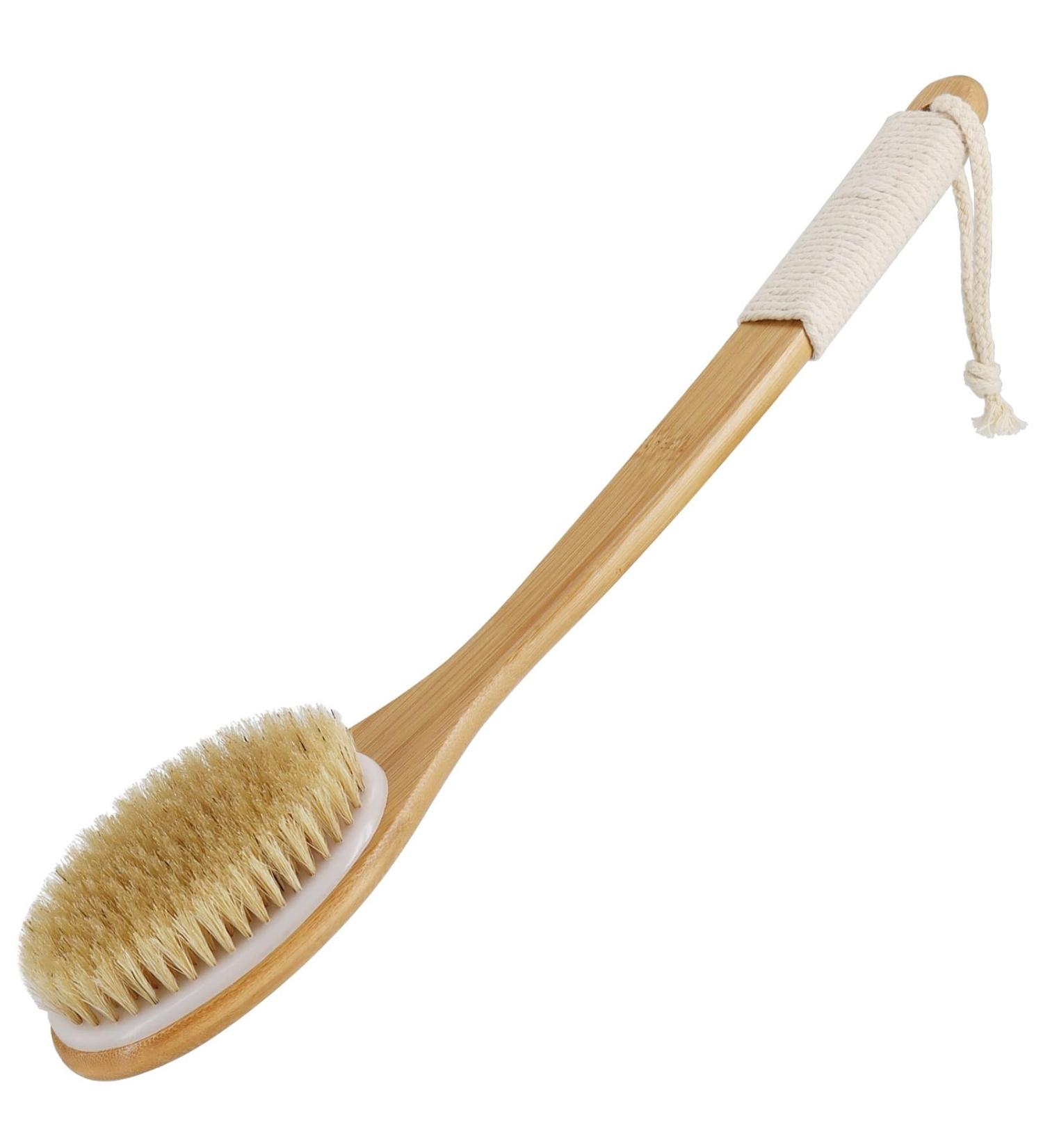 Saunnihen 43cm Bamboo Back Brush - Natural Bristle Shower & Dry Brush for Dead Skin & Cellulite Removal | International Shipping - Buy Online on GoSupps.com