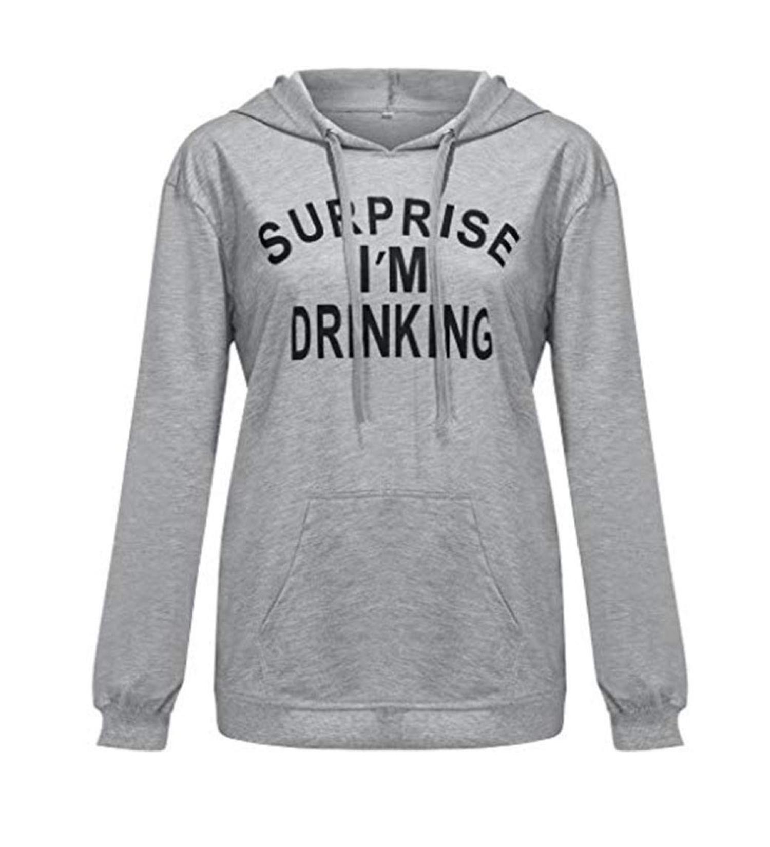 Bigfanshu Womens Long Sleeve Tops Fashion Sweatshirt Hoodie Solid Bandage Pullover Top Blouse Gray - Buy Online on GoSupps.com