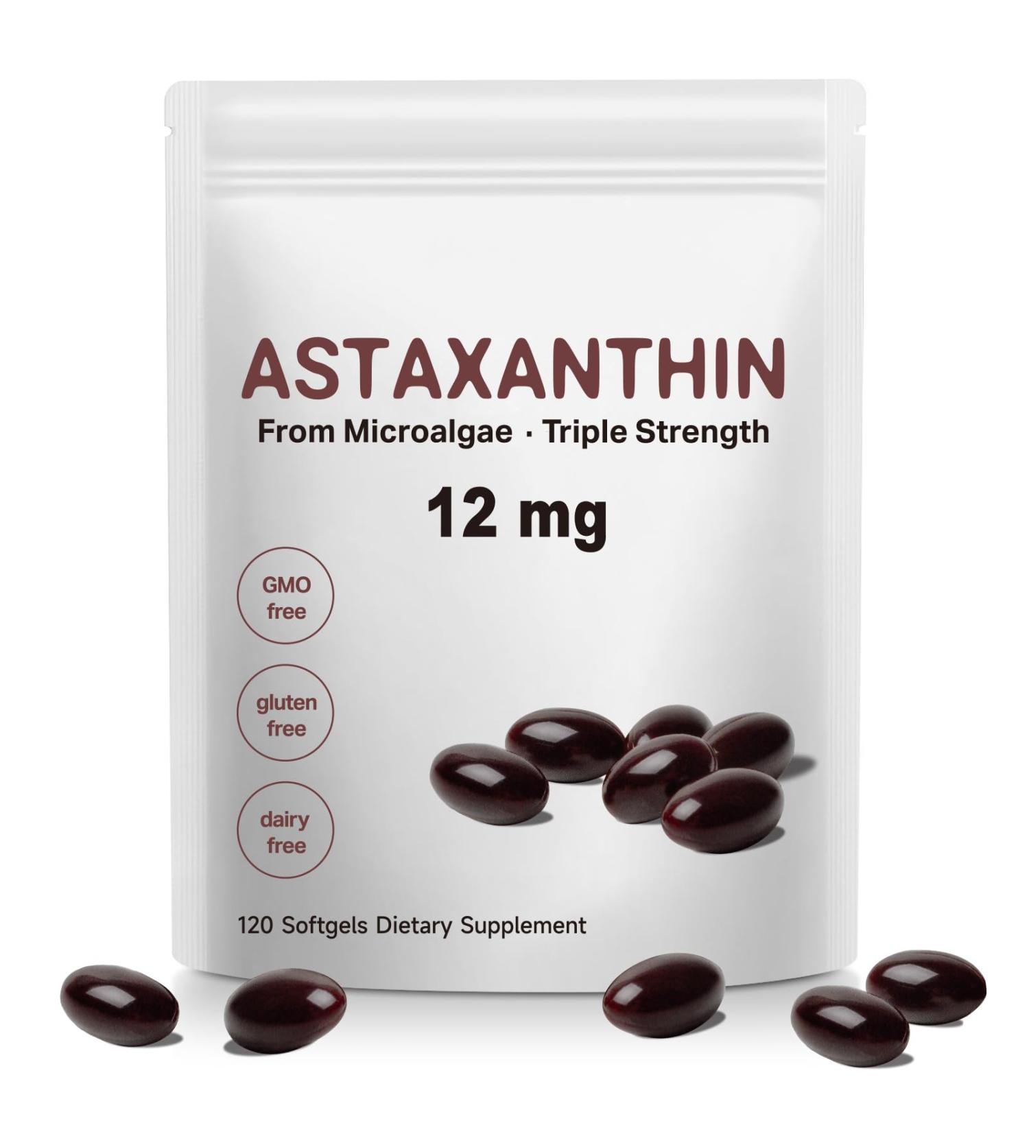 IZHXE Astaxanthin 12mg Softgels Natural Antioxidant from Haematococcus Pluvialis Supports Skin & Eye Health General Wellness Support 120 Capsules - Buy Online on GoSupps.com