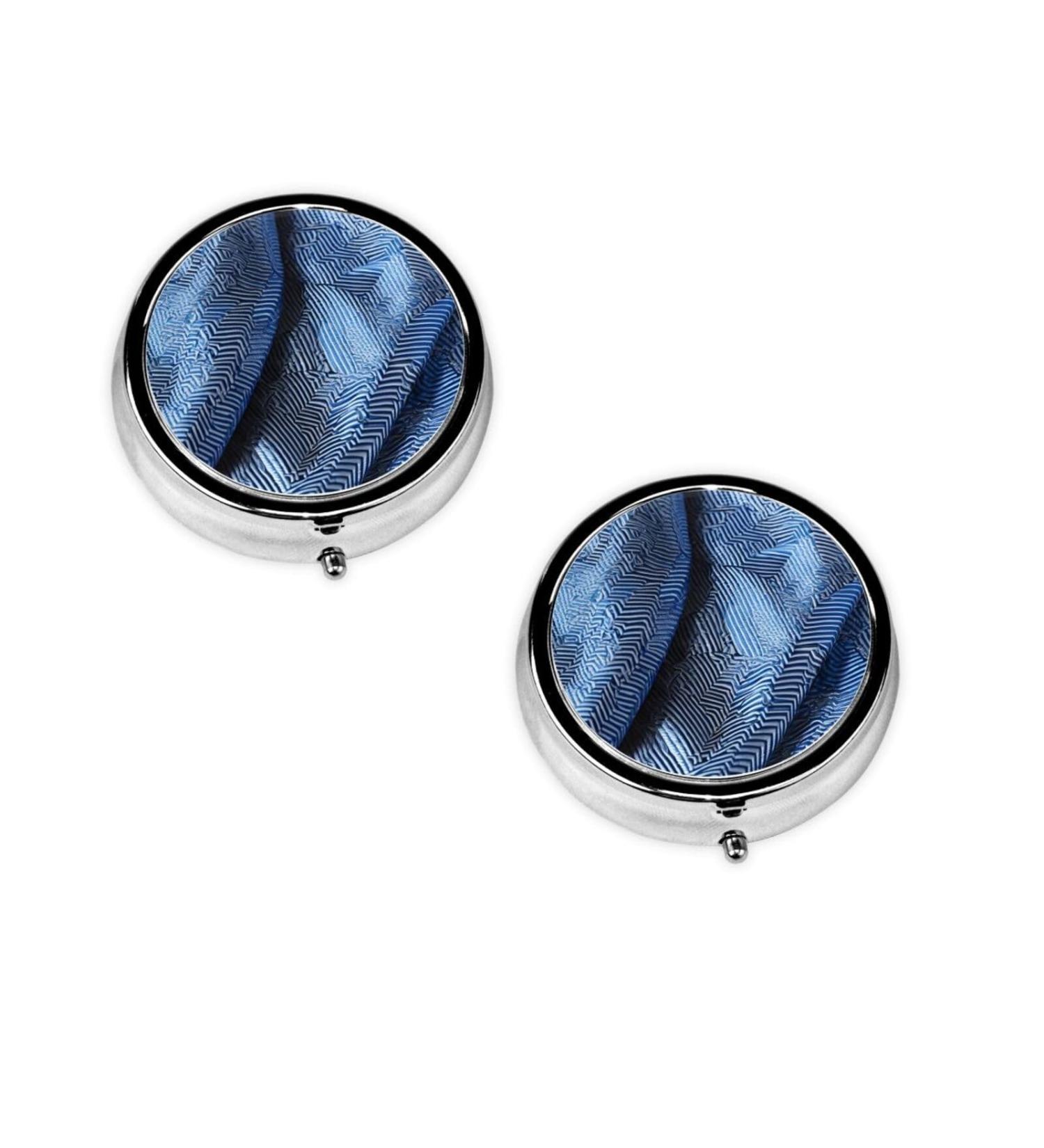 Gradient Blue Denim Mini Round Pill Box | 3 Compartment Travel Organizer | Portable Medicine Case for Home & Office - Buy Online on GoSupps.com