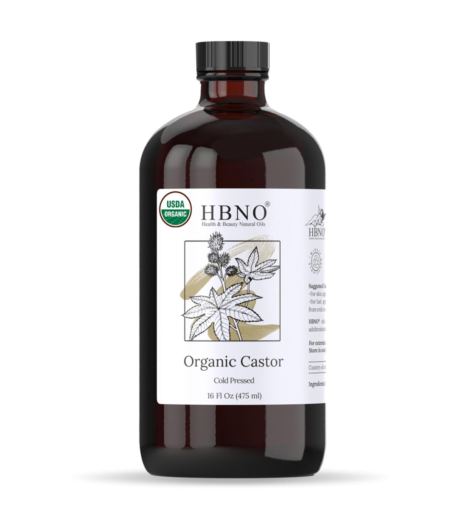 HBNO Organic Castor Oil - 16 oz (475ml) Value Size - Ideal for Shampoos Conditioners Mouth Washes Face wash Lotions and Skin care products (Glass Bottle) - Buy Online on GoSupps.com