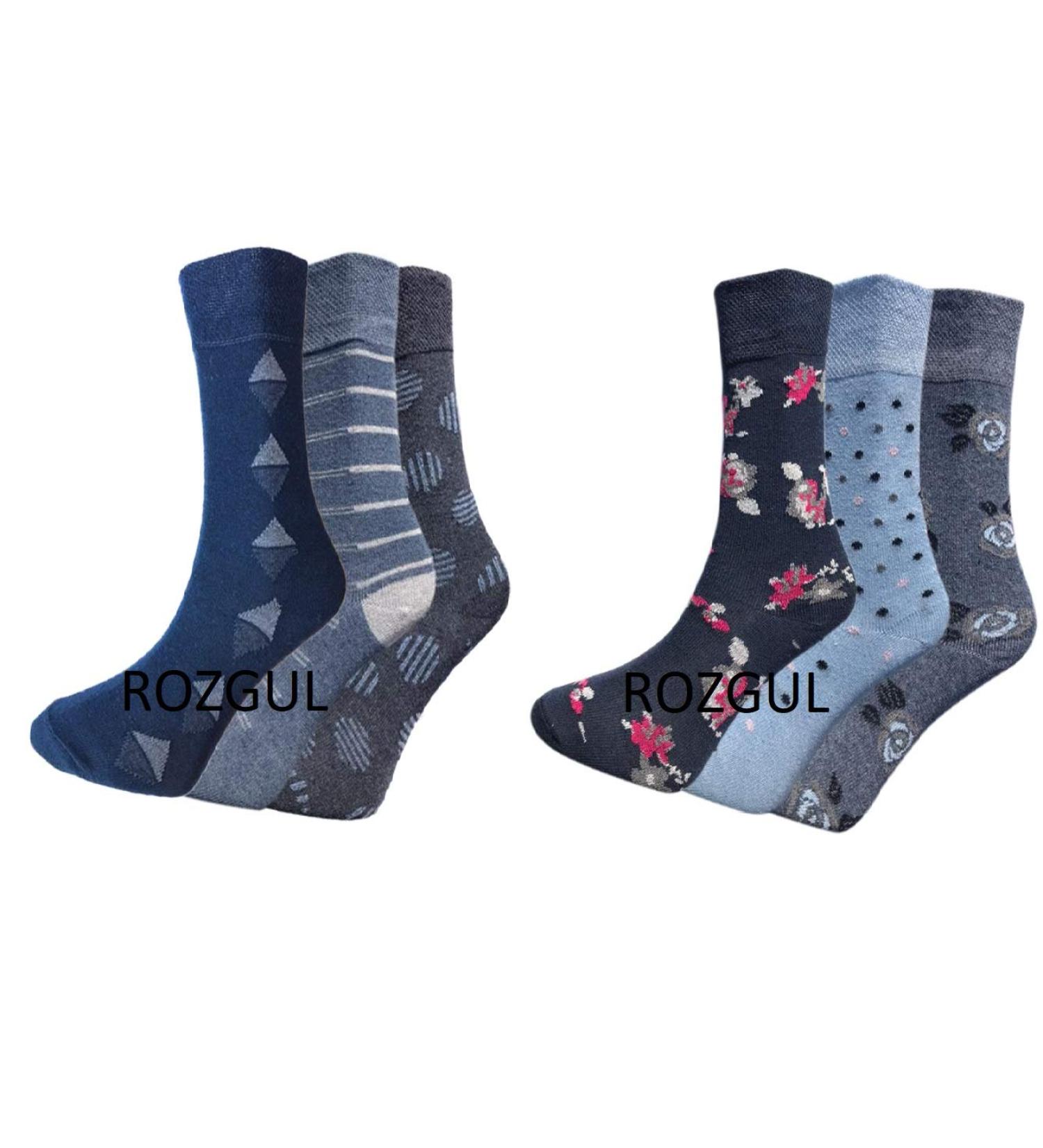 NEW 6 PAIRS LADIES NON ELASTIC DIABETIC EASY GRIP LOOSE SOFT TOP RICH COTTON SOCKS DOTED AND MULTI COLOURFUL DESIGN UK4-7 EUR 35-40 Rozgul  - Buy Online on GoSupps.com