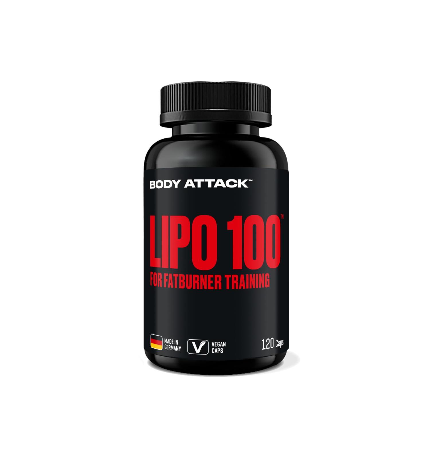 Body Attack Lipo 100 - Fat Burner with Lipocholine Caffeine Ginseng & B Vitamins - 120 Capsules for Weight Loss - Made in Germany - Buy Online on GoSupps.com