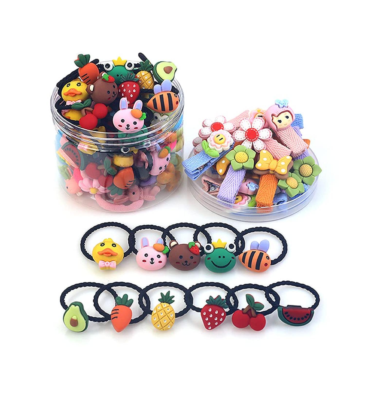 40pcs Baby Hair Ties for Toddler Girls - Cute Animals, Fruits, and Flowers Hairpins - Kids Ponytail Holders and Headbands - Buy Online on GoSupps.com
