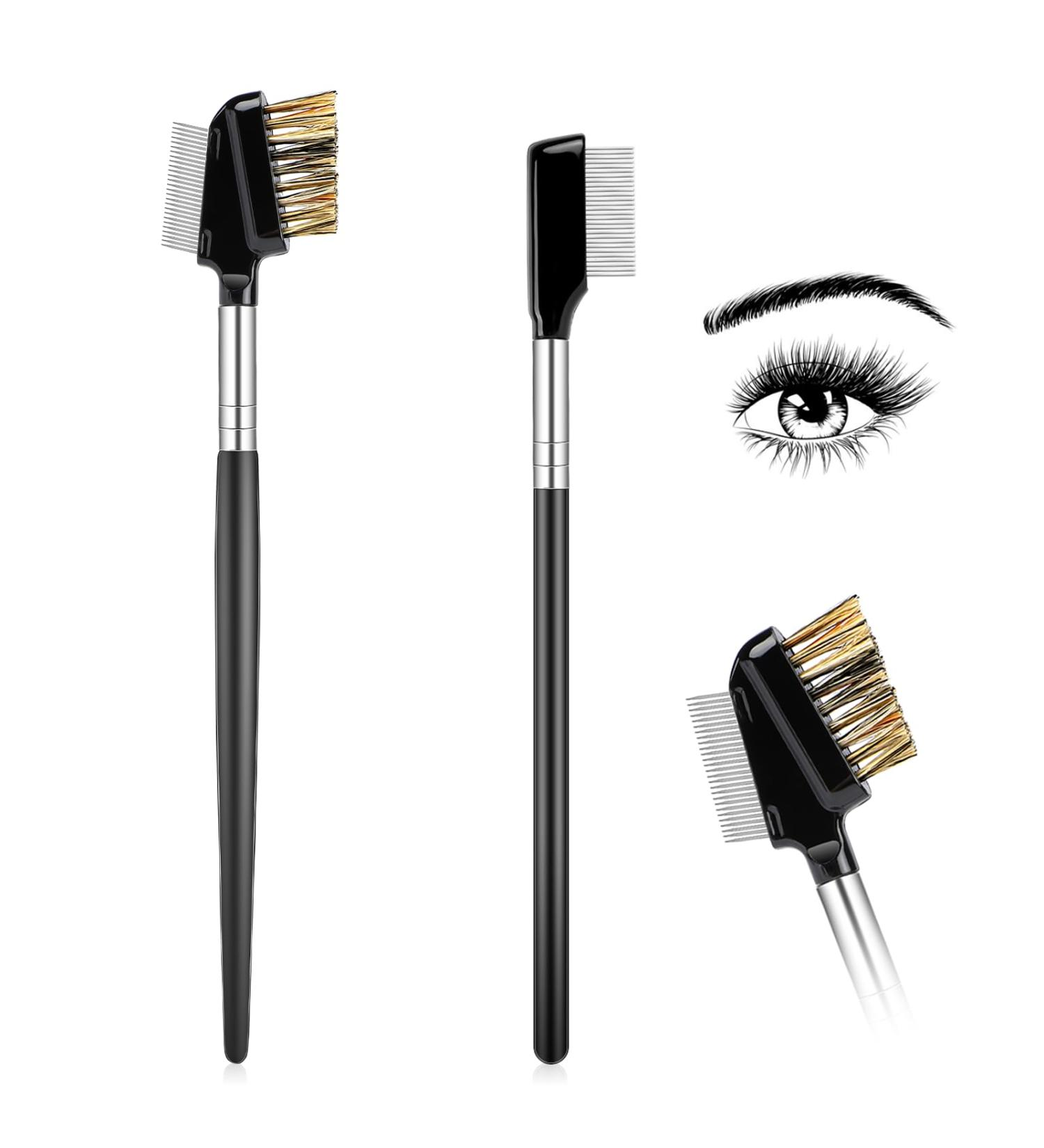 2 in 1 Eyelash Comb and Eyebrow Brush Set - Stainless Steel Makeup Grooming Tool for Lashes and Brows (2 PCS) - Buy Online on GoSupps.com