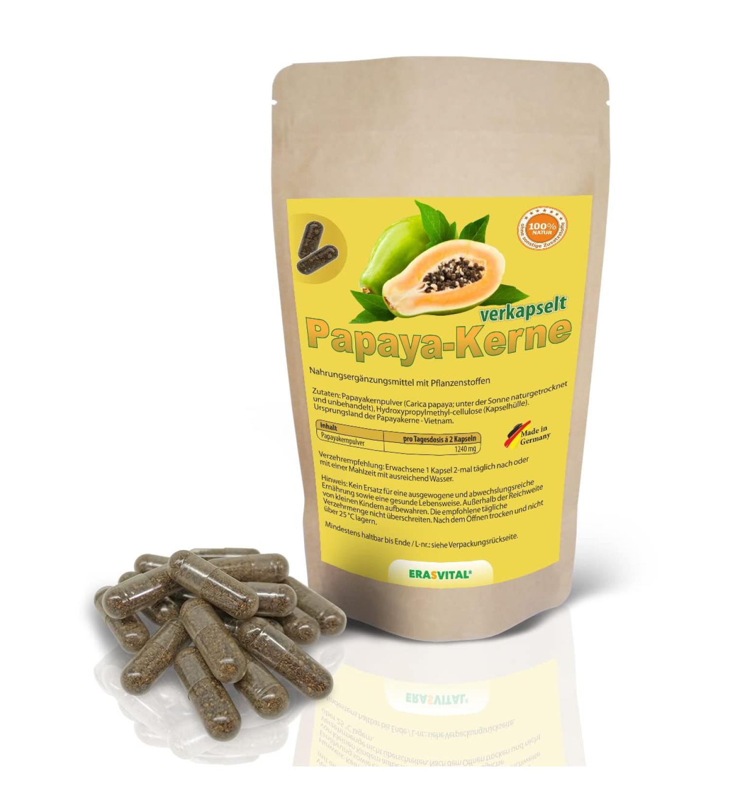 Premium Papaya Seeds - 540 Vegan Capsules | Raw Food Non-Hybrid Papaya Pepper Seeds for International Shipping - Buy Online on GoSupps.com