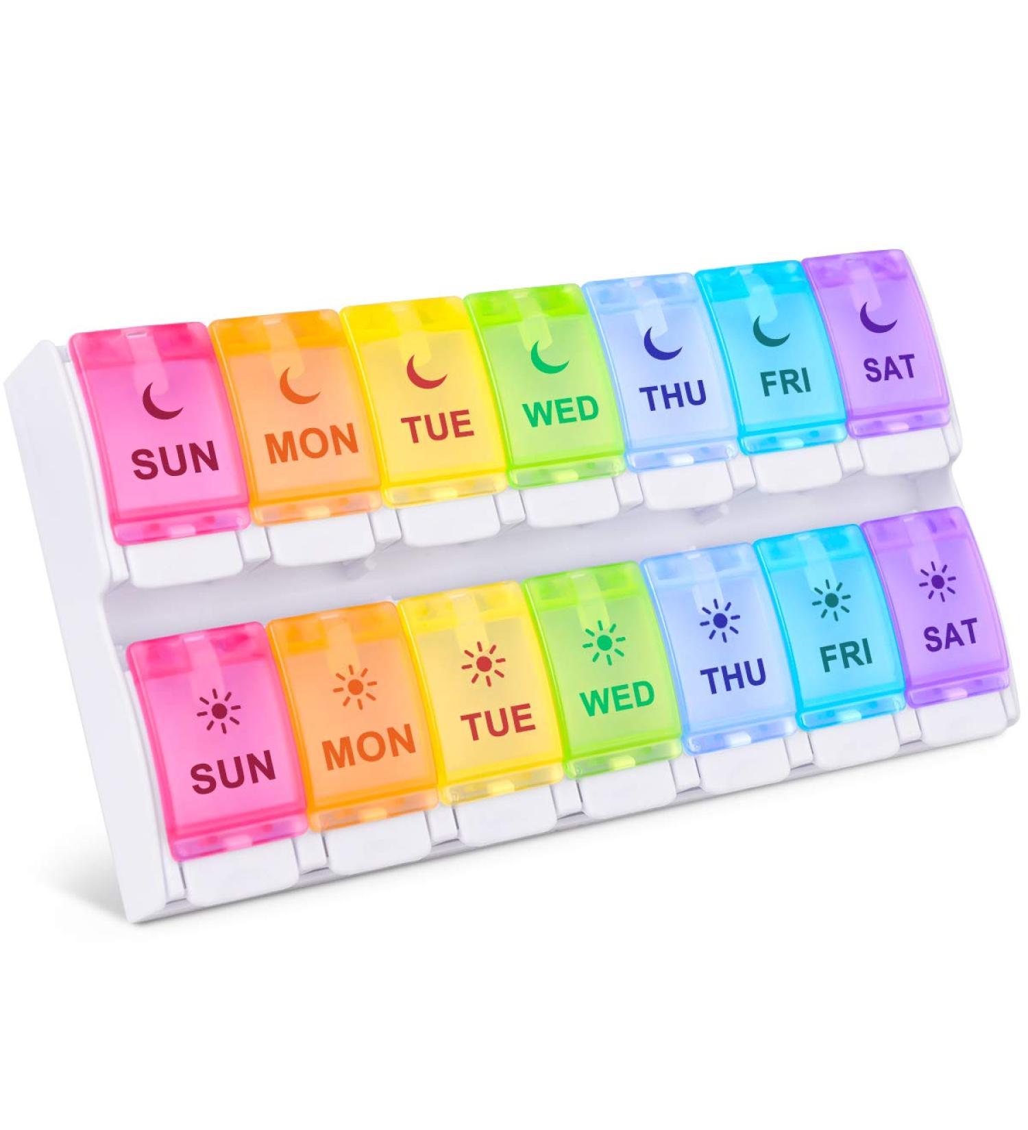 DANYING Large 7-Day Pill Organizer - Push Button Weekly AM PM Pill Box - Rainbow Vitamin Container - Buy Online on GoSupps.com