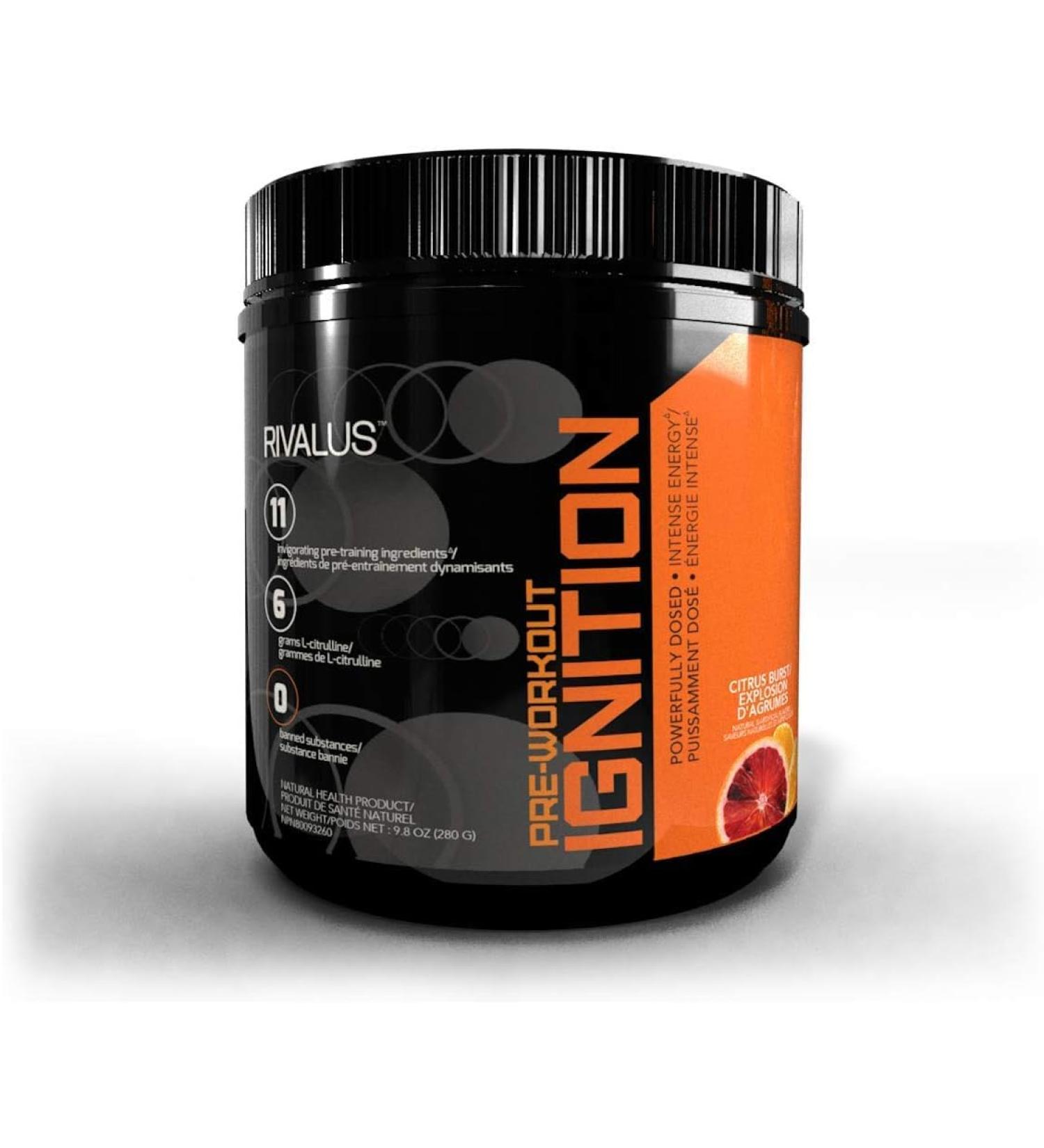 RIVALUS Pre-workout Ignition Citrus Burst 20 Serving - Powerfully Dosed Preworkout Zero Banned Substances Citrus Burst 280 g (Pack of 1)