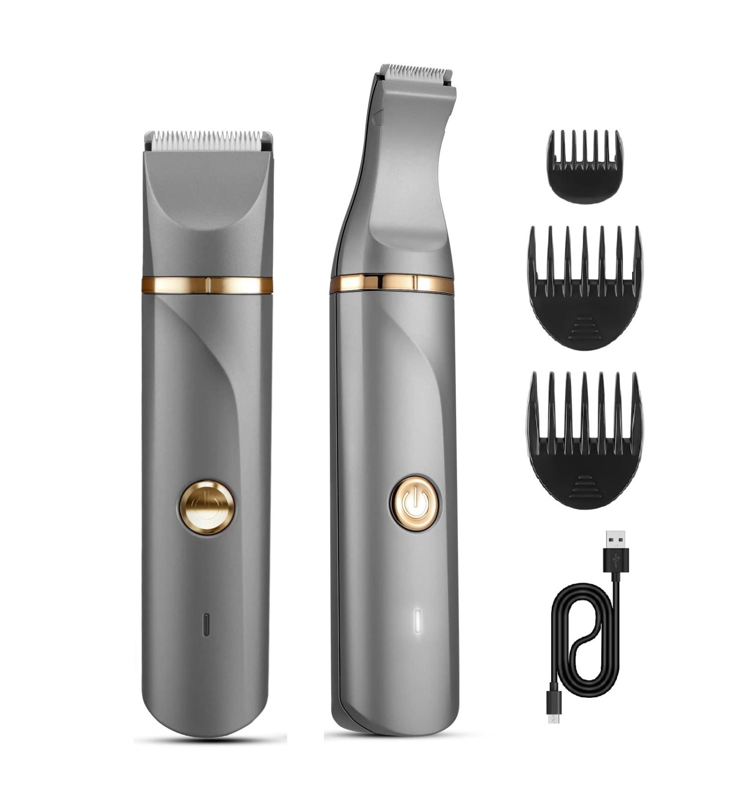 Men's Electric Body Hair Trimmer - USB Rechargeable, Replaceable Ceramic Blades, IP7X Waterproof - Gray+Gold - Buy Online on GoSupps.com