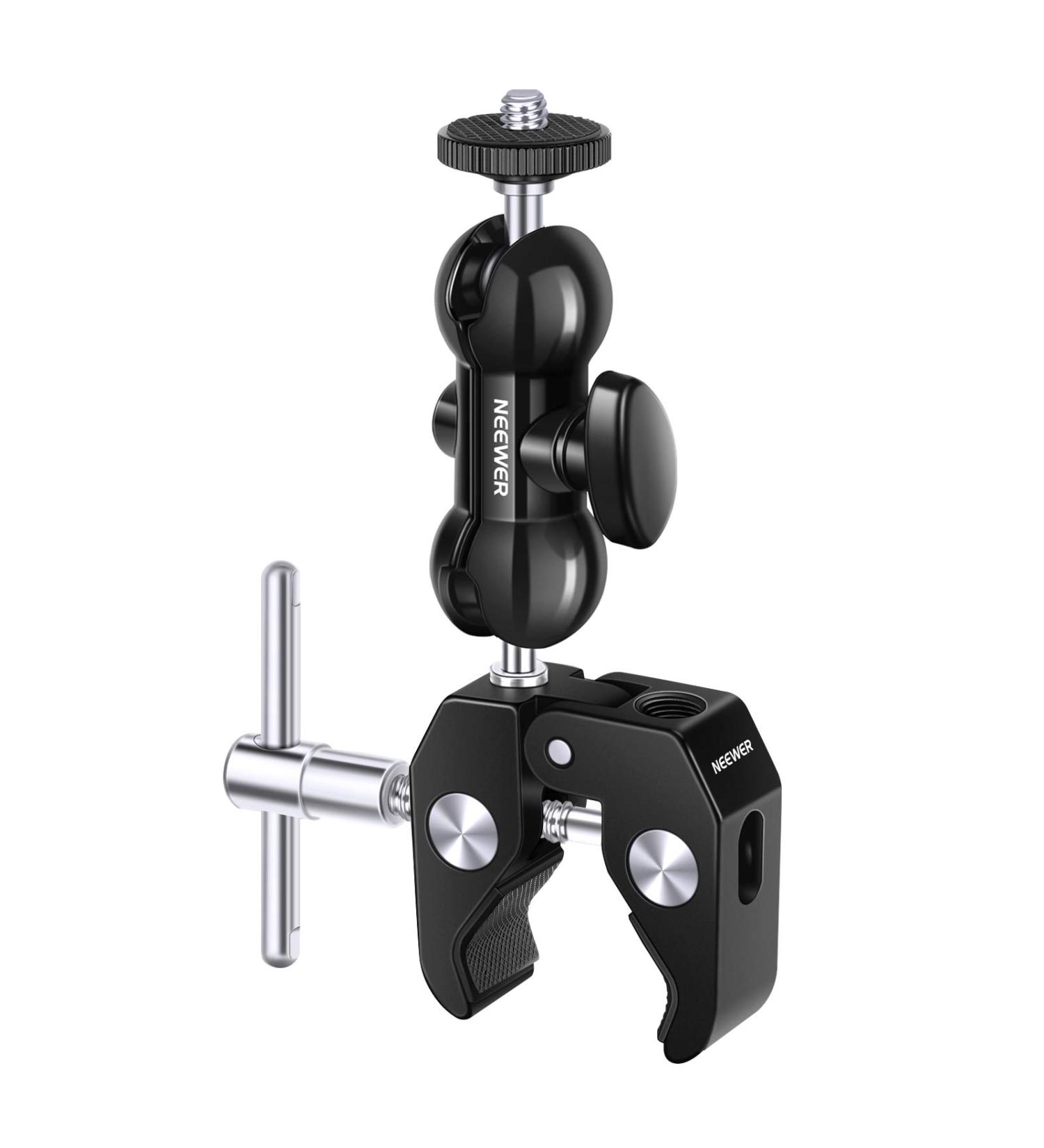 NEEWER Camera Mount Clamp with Dual Ball Head Adapter - Compatible with GoPro, Insta360, SmallRig - for Webcam, Monitor, Flash, Mic, LED Video Light Panel - ST10 - Buy Online on GoSupps.com
