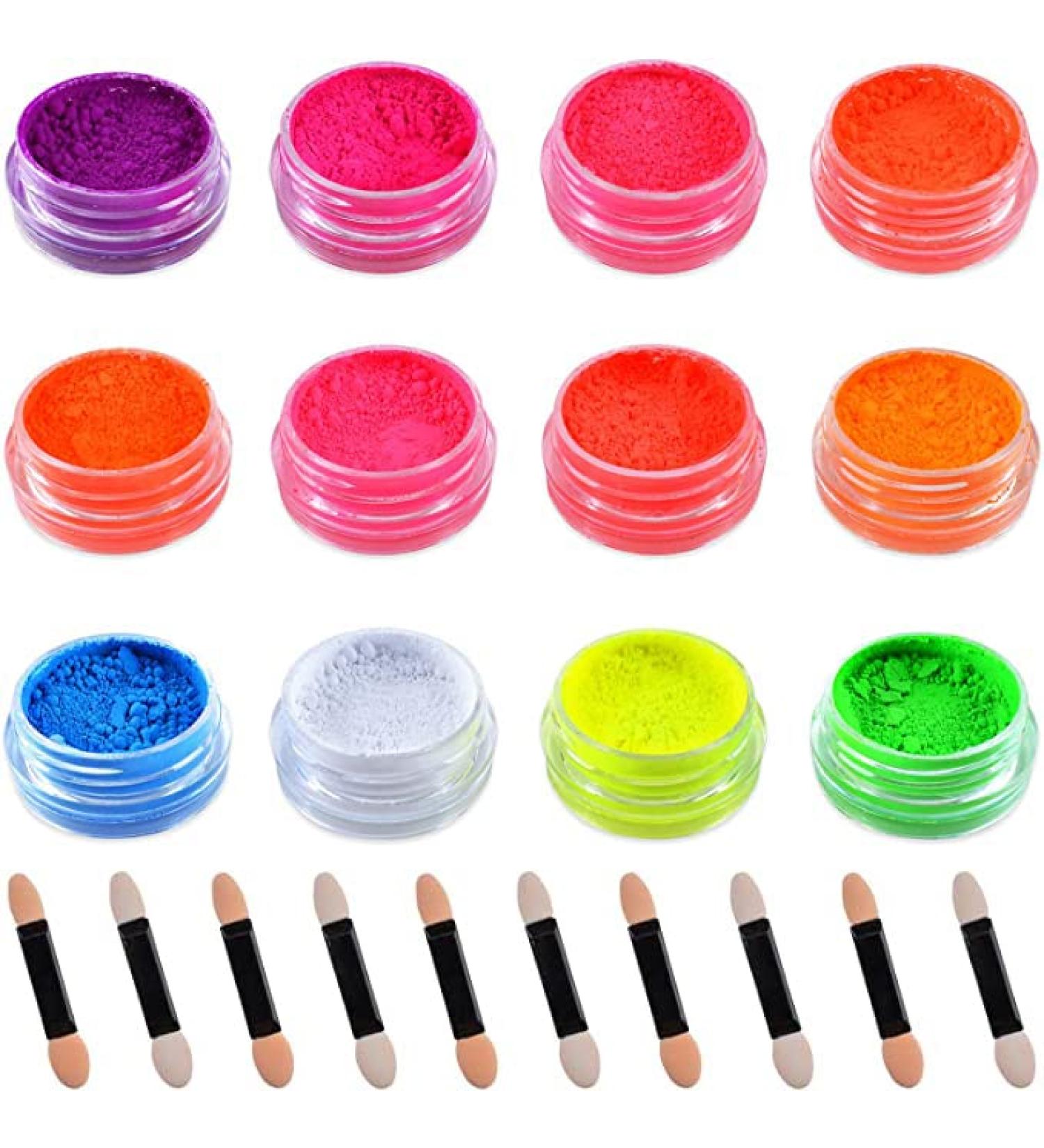12 Colors Fluorescent Pigment Nail Powder - UV Glow Nail Art Glitter for Christmas Party & Body Decor - Buy Online on GoSupps.com
