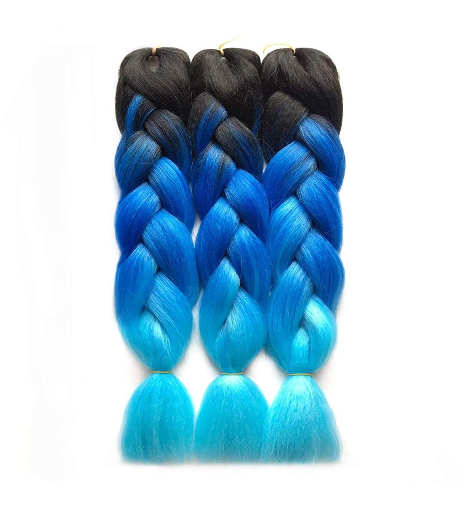 RN BEAUTY Synthetic Jumbo Braiding Hair 24 Inch - Ombre Jumbo Braids 3 Bundles Deal for Twist Crochet Weave Braid - Heat Resistant High Temp Fiber - Black/Blue/Azure - Buy Online on GoSupps.com