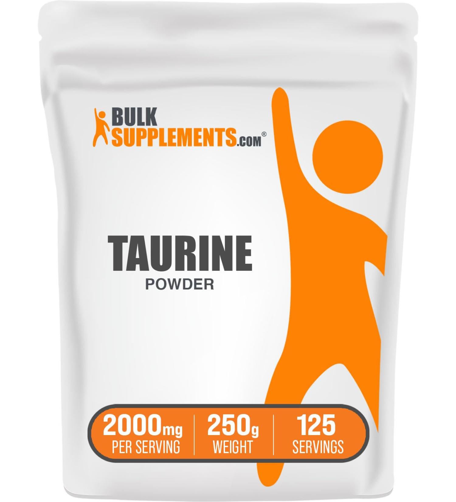 BulkSupplements Taurine Powder 2000mg - Unflavored Amino Acid Supplement for Energy Gluten-Free 250g | 125 Servings - Buy Online on GoSupps.com