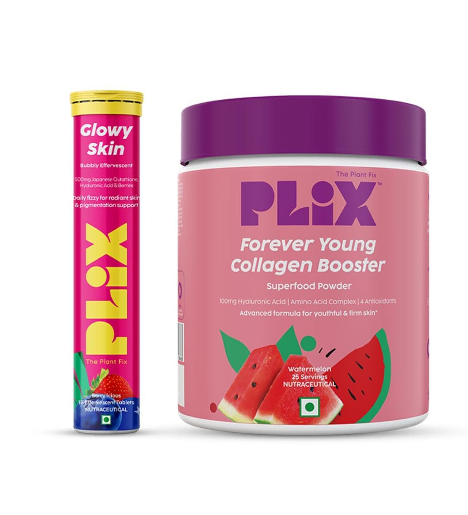YANG THE PLANT FIX Beauty Glow Combo Glutathione 15 Effervescent Tablets And Collagen Builder Powder (200G) Combo For Youthful And Glowy Skin - Buy Online on GoSupps.com