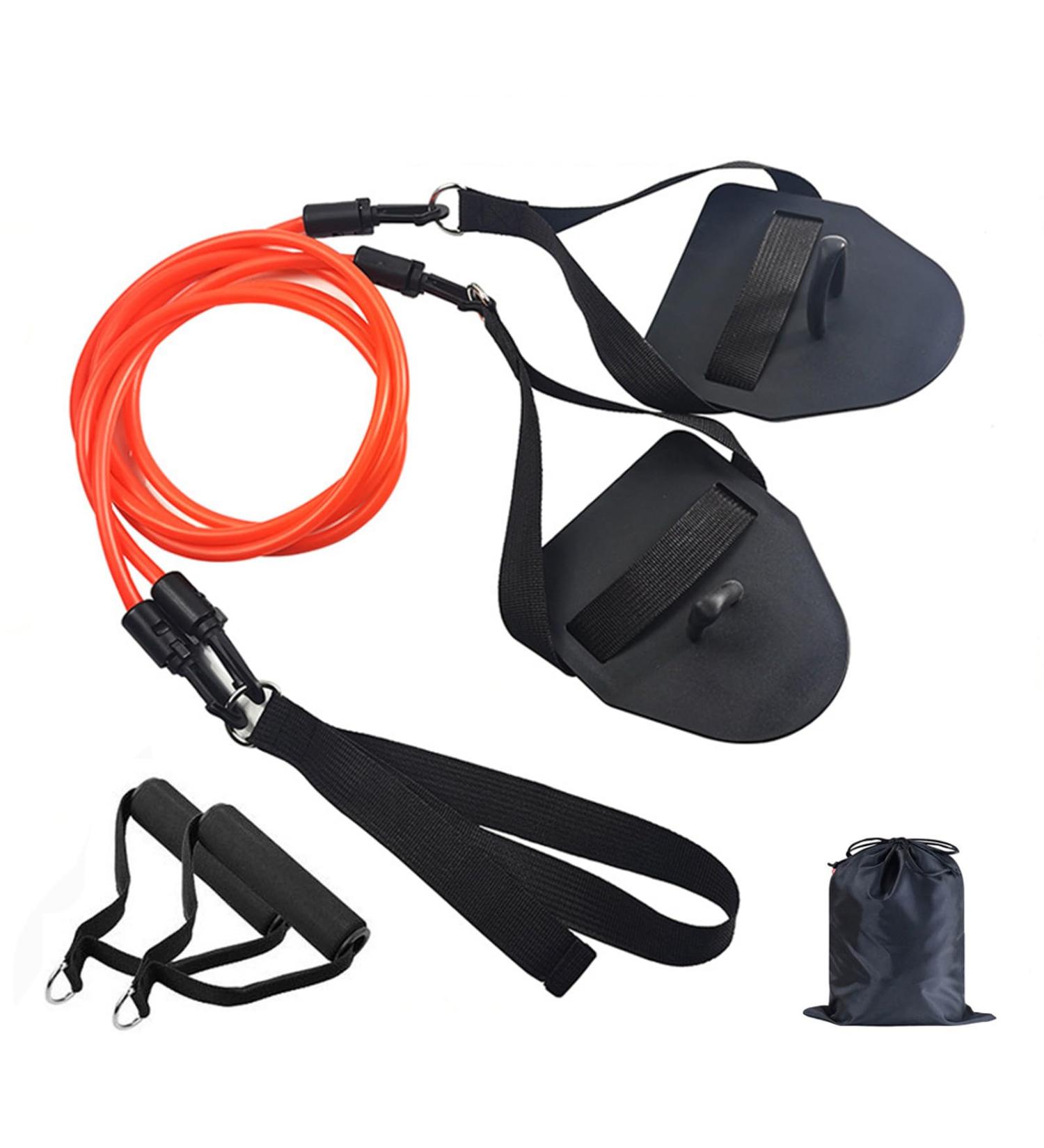 WDNIGLP 2 in 1 Swimming Arm Training Pull Rope with Hand Paddle Swimming Elastic Rope Resistance Band Training Equipment Red - Buy Online on GoSupps.com