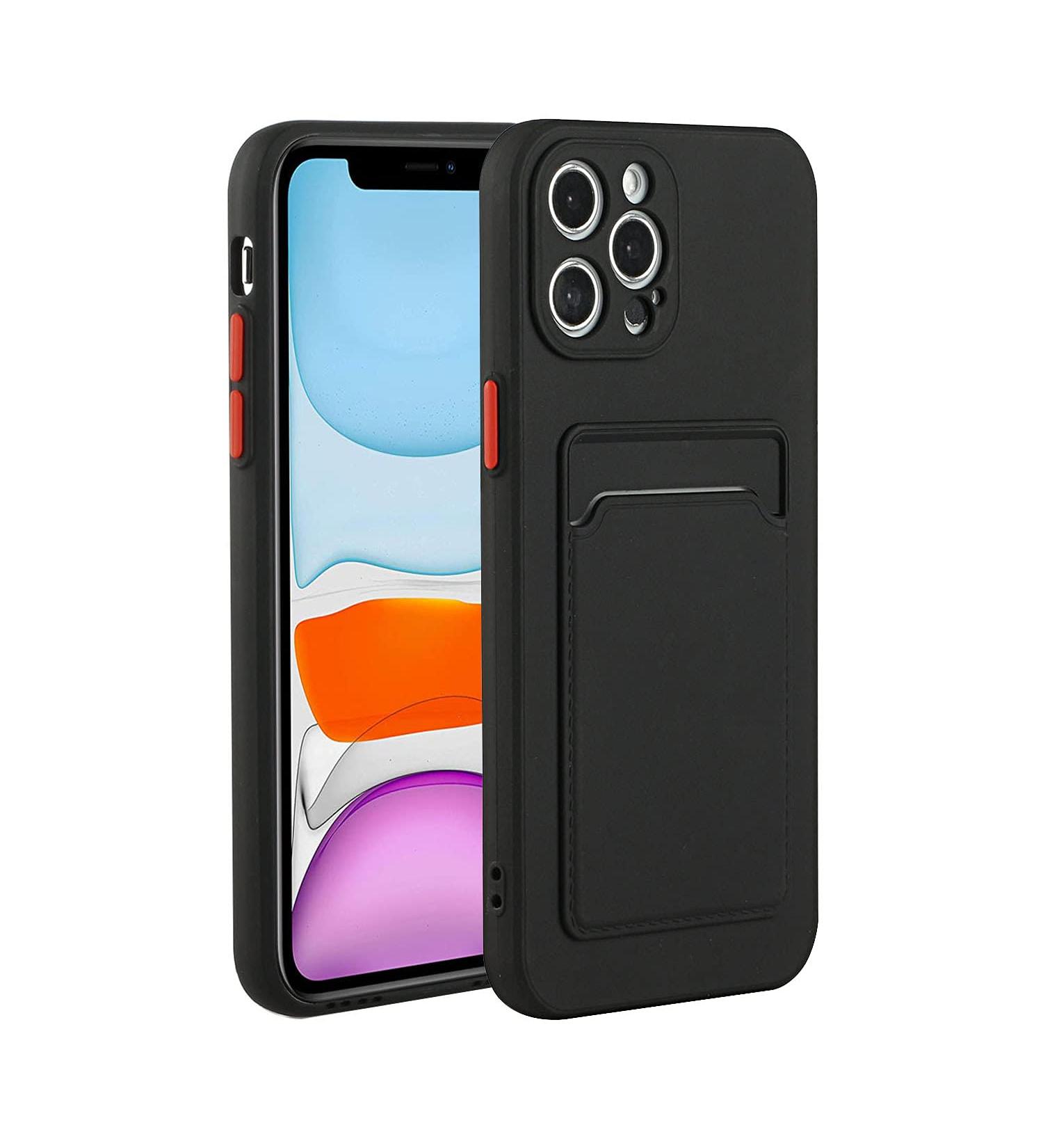 Tivenfezk Nadoli Ultra Thin Silicone Case for iPhone 15 Pro - Shockproof Scratch-Resistant Wallet Cover with Credit Card Holder - Black - Buy Online on GoSupps.com