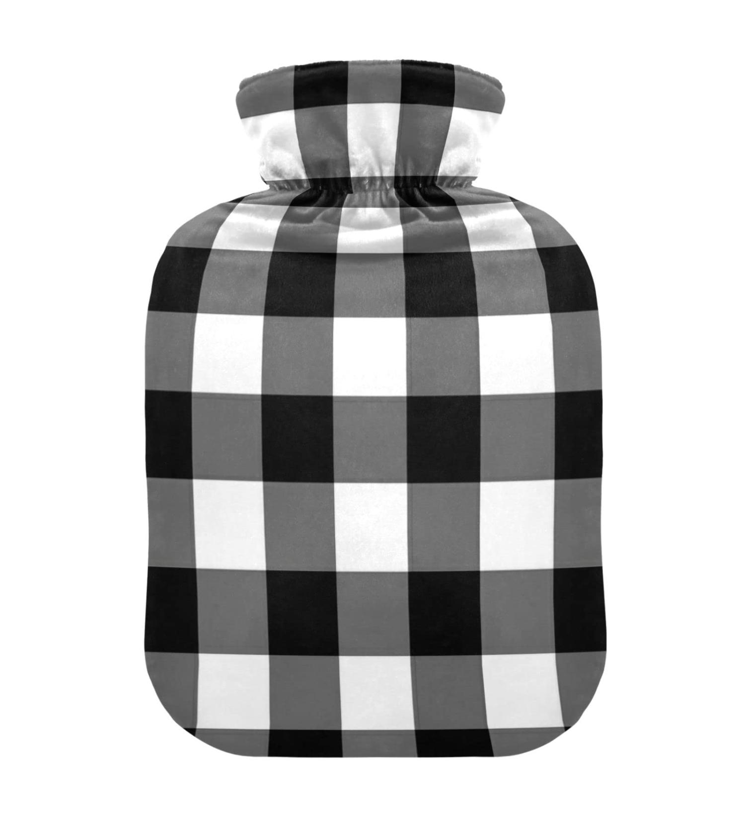 Black White Buffalo Plaid Hot Water Bottle | 2L for Pain Relief & Warmth | Ideal for Hand & Foot Warmers - Buy Online on GoSupps.com
