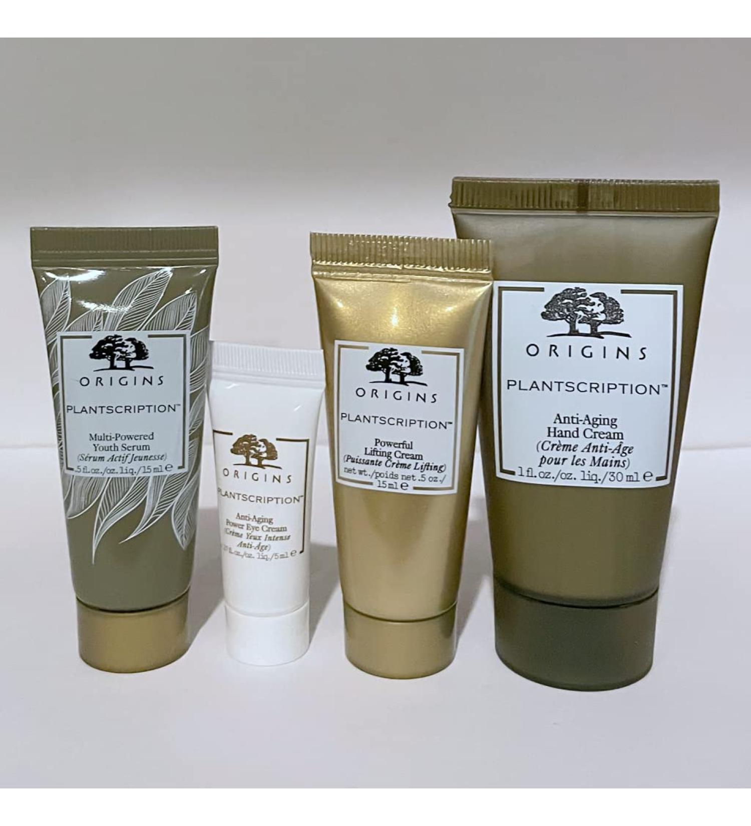 Origins Youth Renewing Musts Plantscription 4pc Set: Powerful Lifting Cream + Multi-Powered Youth Serum + Anti-Aging Power Eye Cream + Hand Cream