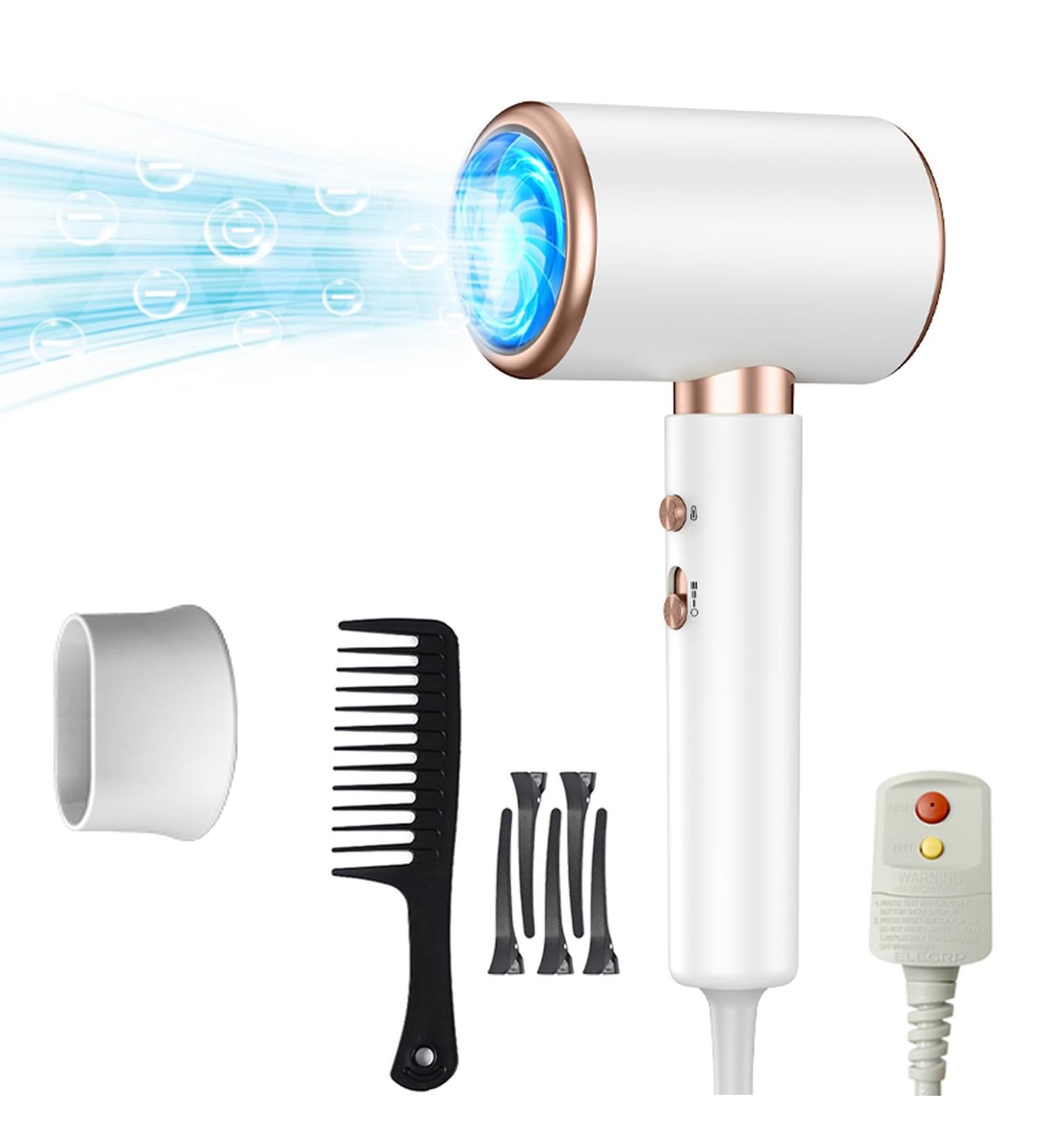 Lightning Hair Dryer - Negative Ionic Blow Dryer with Brushless Motor Fast Drying & Low Noise Includes Diffuser & Nozzle Attachments - Perfect for Home & Travel - White - Buy Online on GoSupps.com