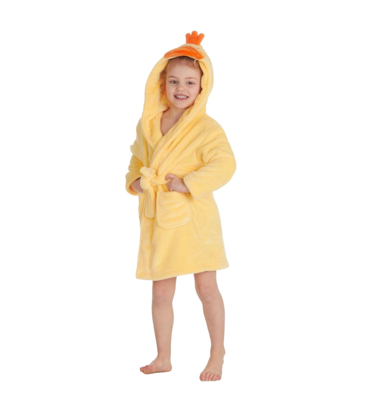 Bamu Baby Town Unisex Bathrobe for Boys & Girls | Soft Plush Fleece Hooded Robe | Sizes 6-24 Months & 2-6 Years | Duck Yellow - Buy Online on GoSupps.com
