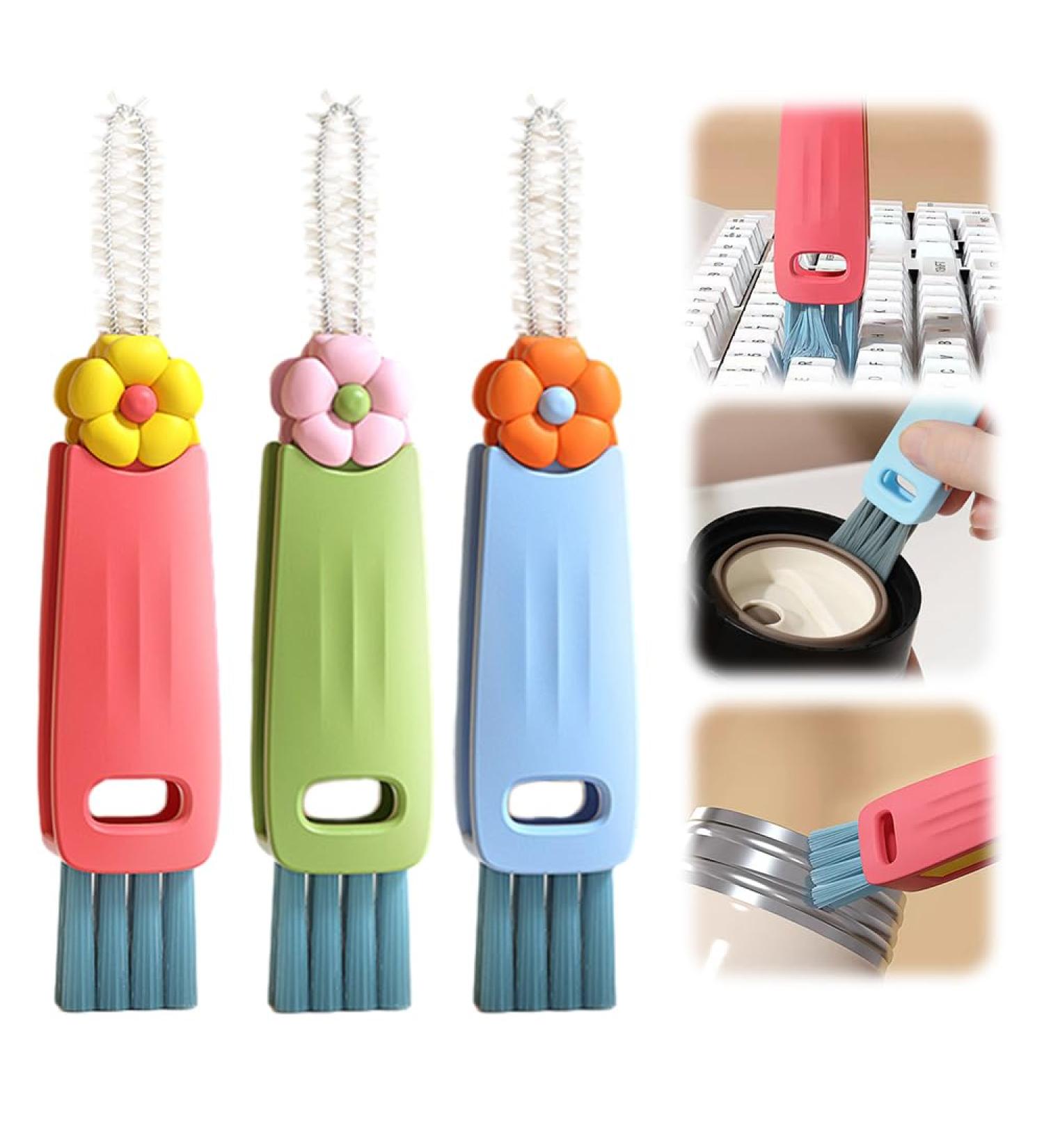3 in 1 Cleaning Brush Multifunctional Mini Lid Scrubber Mini Crevice Brush Cleaner for Straw Cup Lid Slot Cleaner Home Kitchen - Buy Online on GoSupps.com