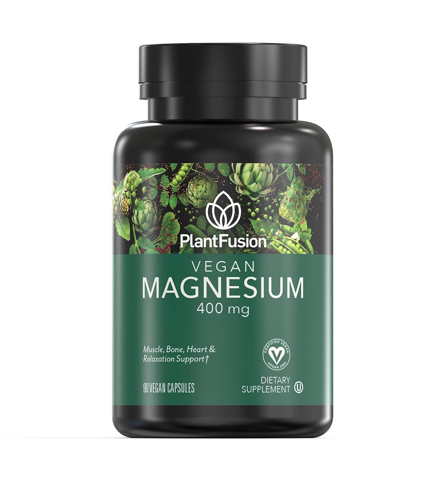 PlantFusion Vegan Magnesium 400mg Dietary Supplement- Muscle, Bone, Heart & Relaxation Support- 90 Vegan Capsules - Buy Online on GoSupps.com