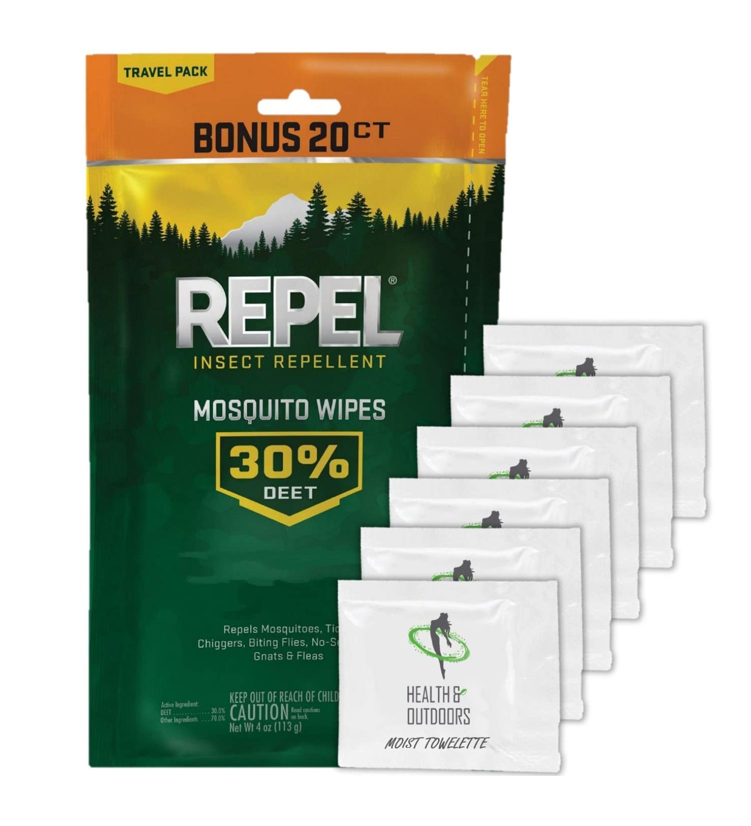 Repel Sportsmen 30% DEET Mosquito Repellent Wipes - 20 Count - Buy Online on GoSupps.com