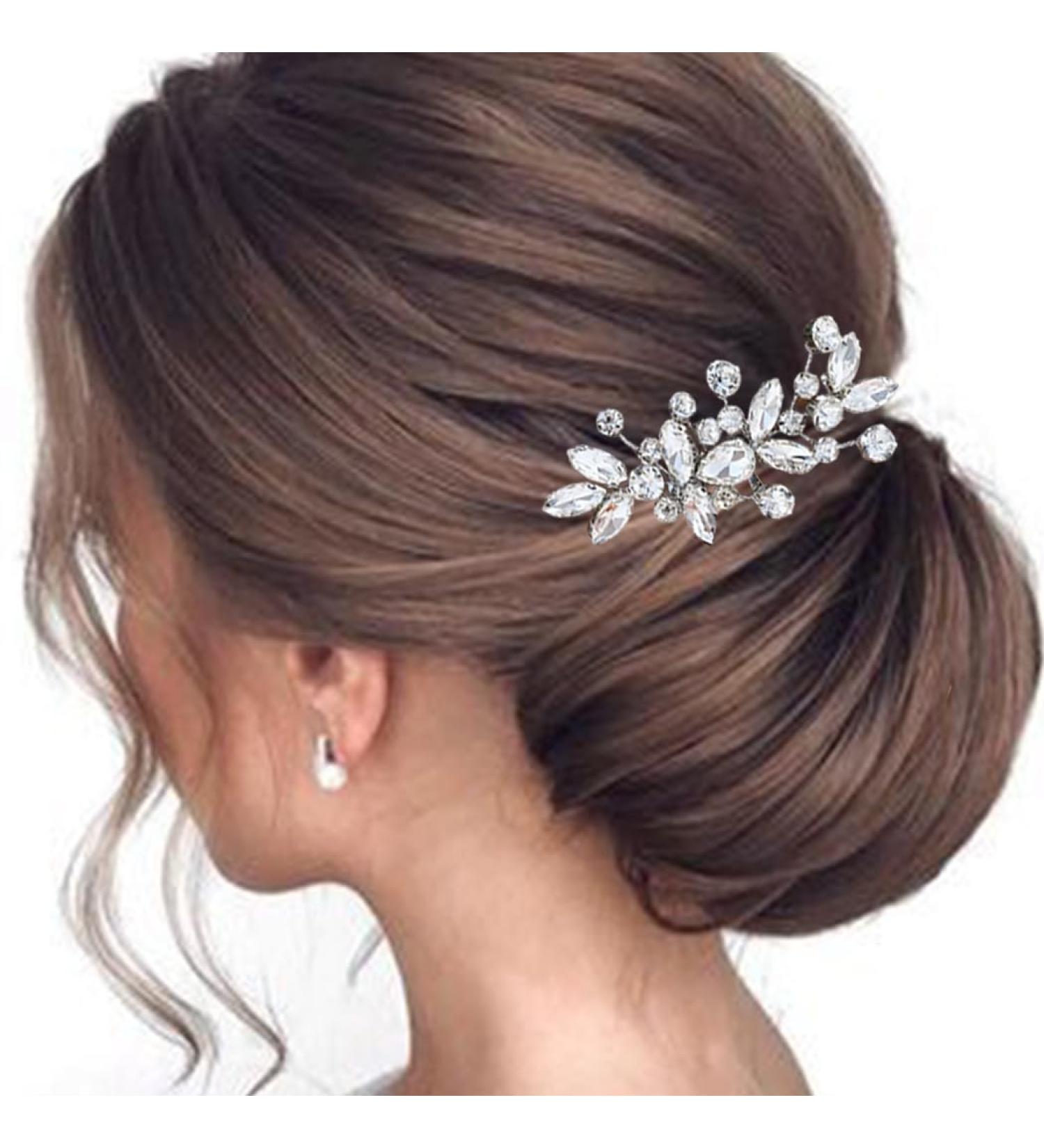 Handcess Silver Rhinestone Bridal Hair Comb - Elegant Crystal Wedding Accessories for Women & Girls - Buy Online on GoSupps.com