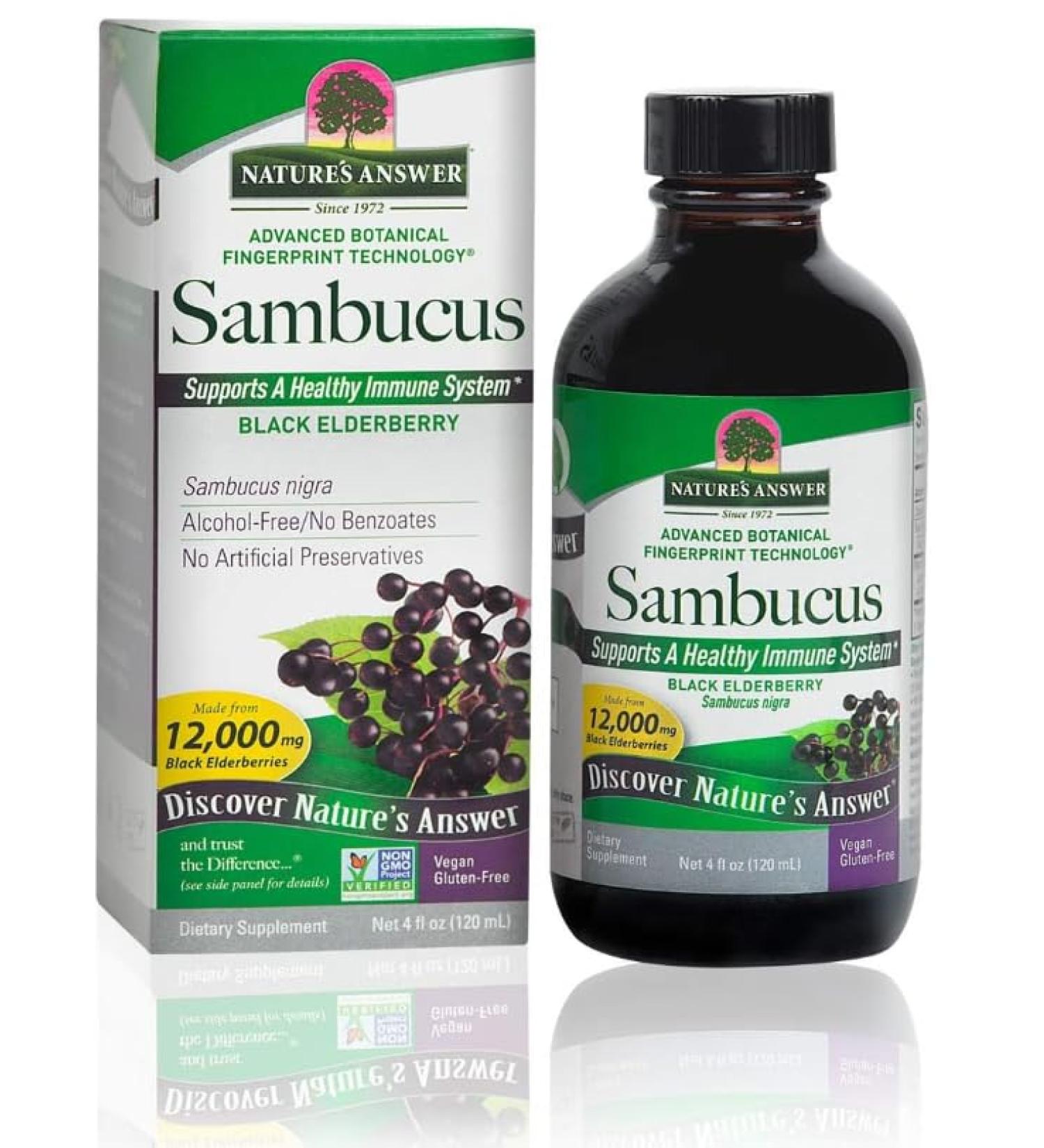Natural's Answer Black Elderberry Sambucus Alcohol-Free Vegan 12 000 mg 120 ml - Buy Online on GoSupps.com