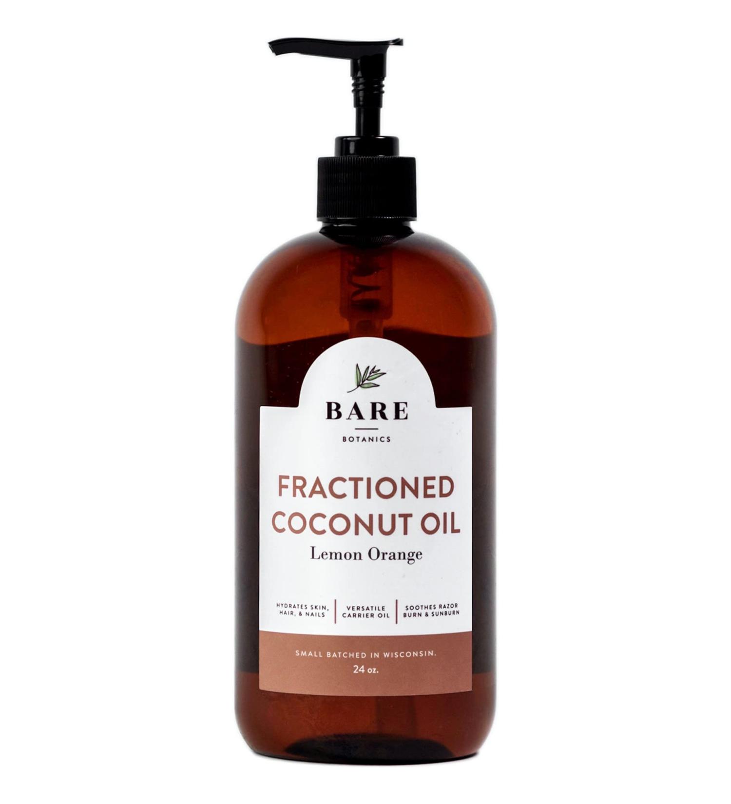 Bare Botanics Fractionated Coconut Oil (Lemon Orange) - 24oz Bottle | Moisturizing & Shaving Body Oil for Dry Skin | 100% Pure Coconut Oil with Lemon Essential Oil - Buy Online on GoSupps.com
