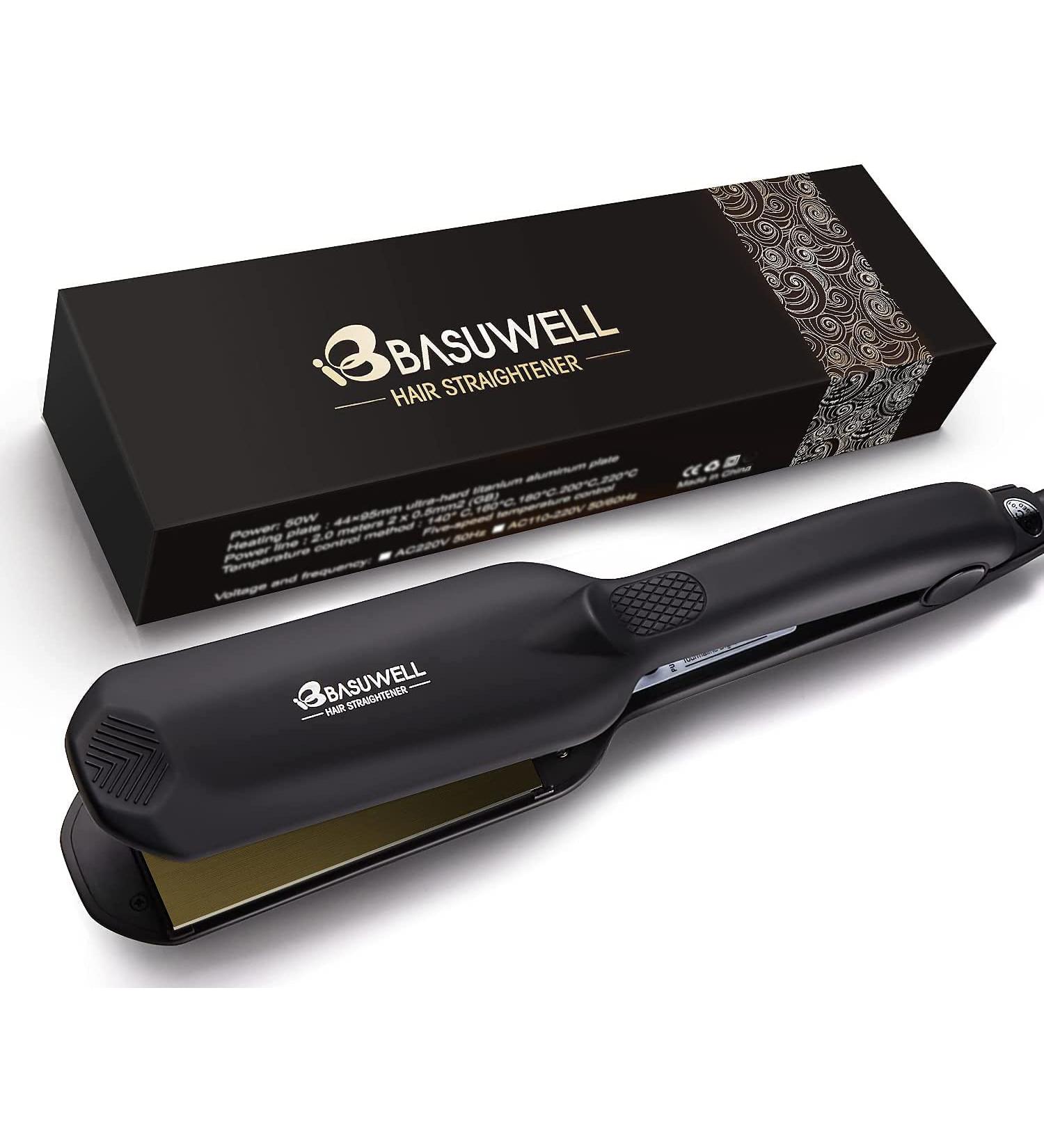 Basuwell Professional Wide Plate Hair Straightener - Five-Speed Temperature Control for Thick Hair | Fast Salon Styler with UK Plug - Black - Buy Online on GoSupps.com