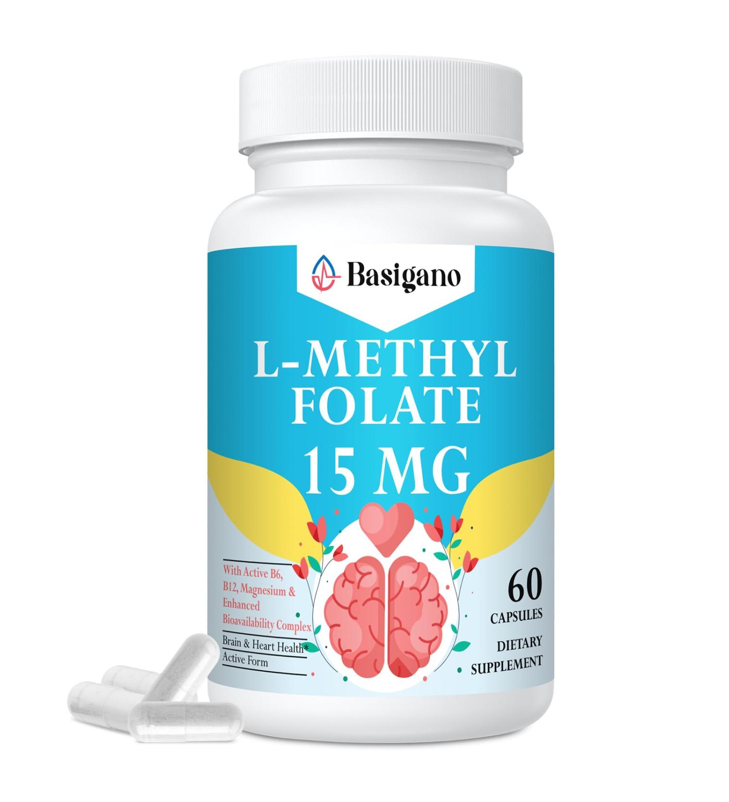 L Methylfolate 15mg (5-MTHF) - Active Folic Acid with B6 and B12 - Vegan Gluten-Free Dairy-Free (1 Pack) 60 Count (Pack of 1) - Buy Online on GoSupps.com