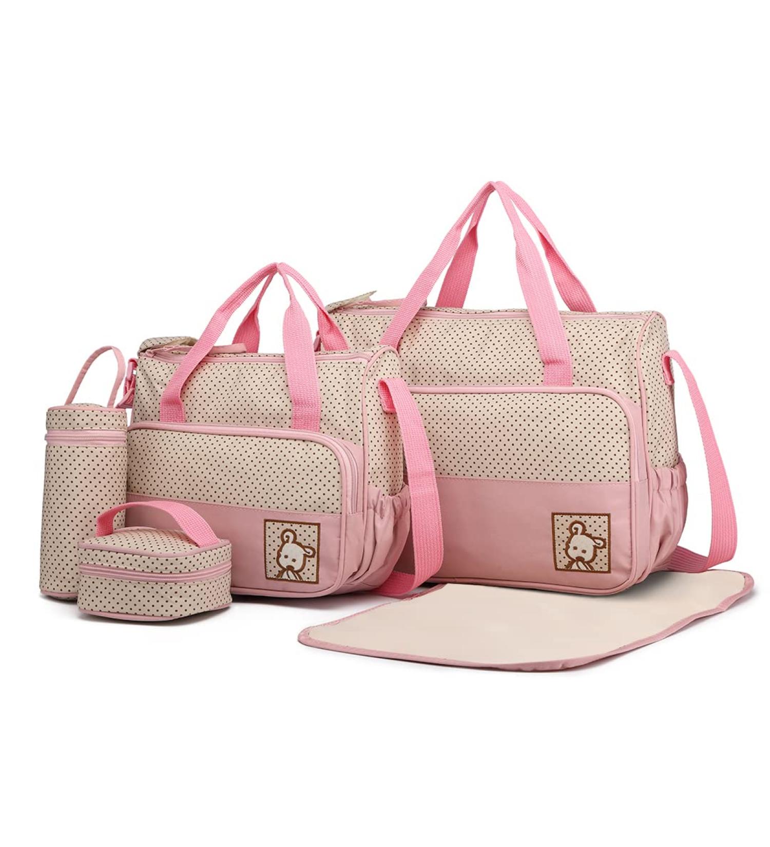 Miss Lulu 5-Piece Baby Diaper Bag Set - Pink Shoulder Bag with Bottle Holder & Changing Pad | Shop Now! - Buy Online on GoSupps.com