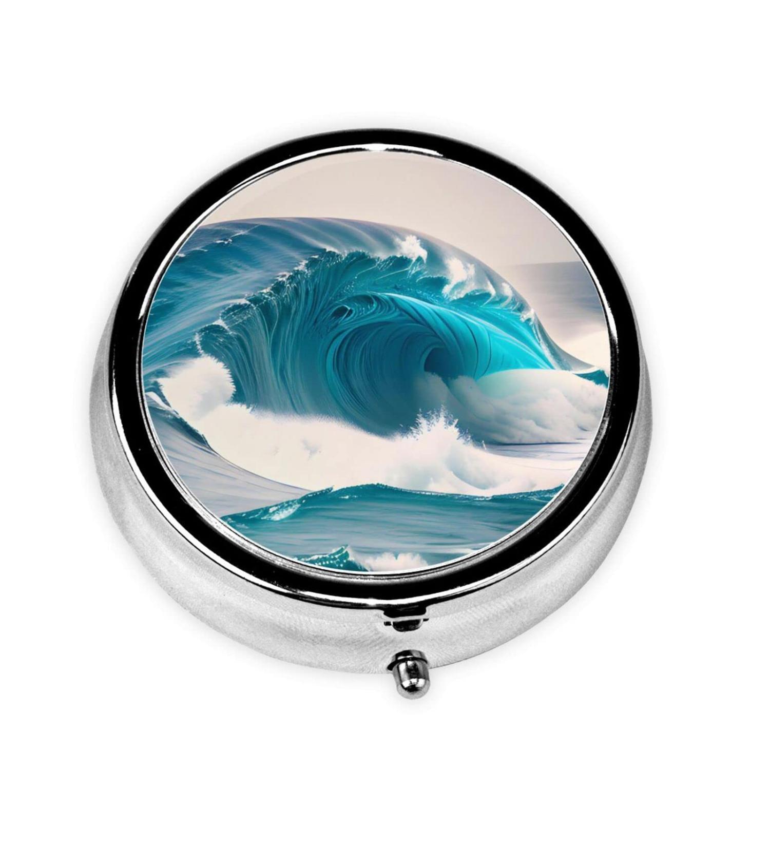 Cartoon Blue Sea Round Pill Box Organizer - 3 Compartment Travel Pill Box for Easy Medication Management - Buy Online on GoSupps.com