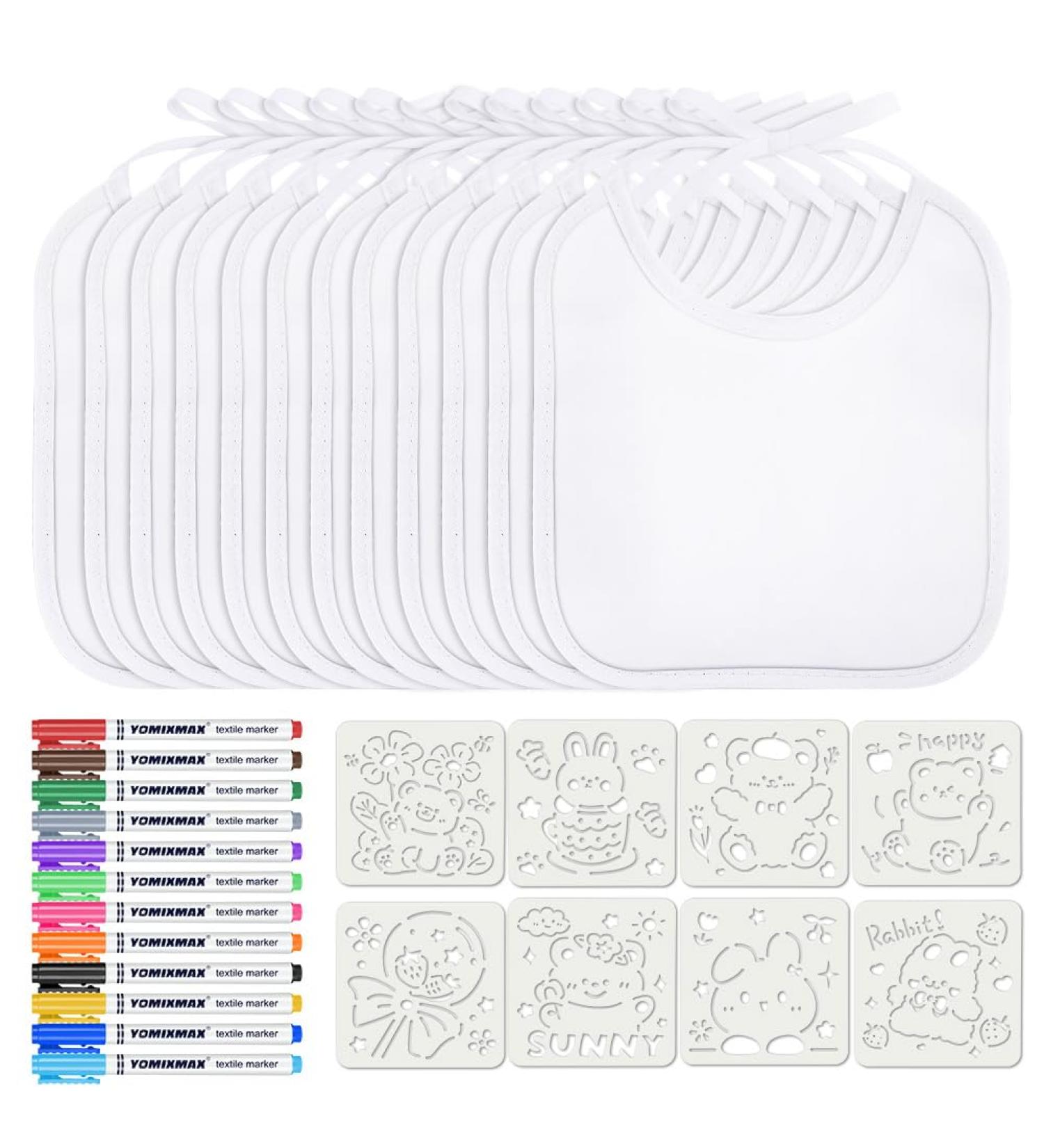 12 Pack Aolso Baby Bibs for Painting | Waterproof Bibs with Textile Pens & Drawing Templates | Perfect Baby Shower Gifts - Buy Online on GoSupps.com