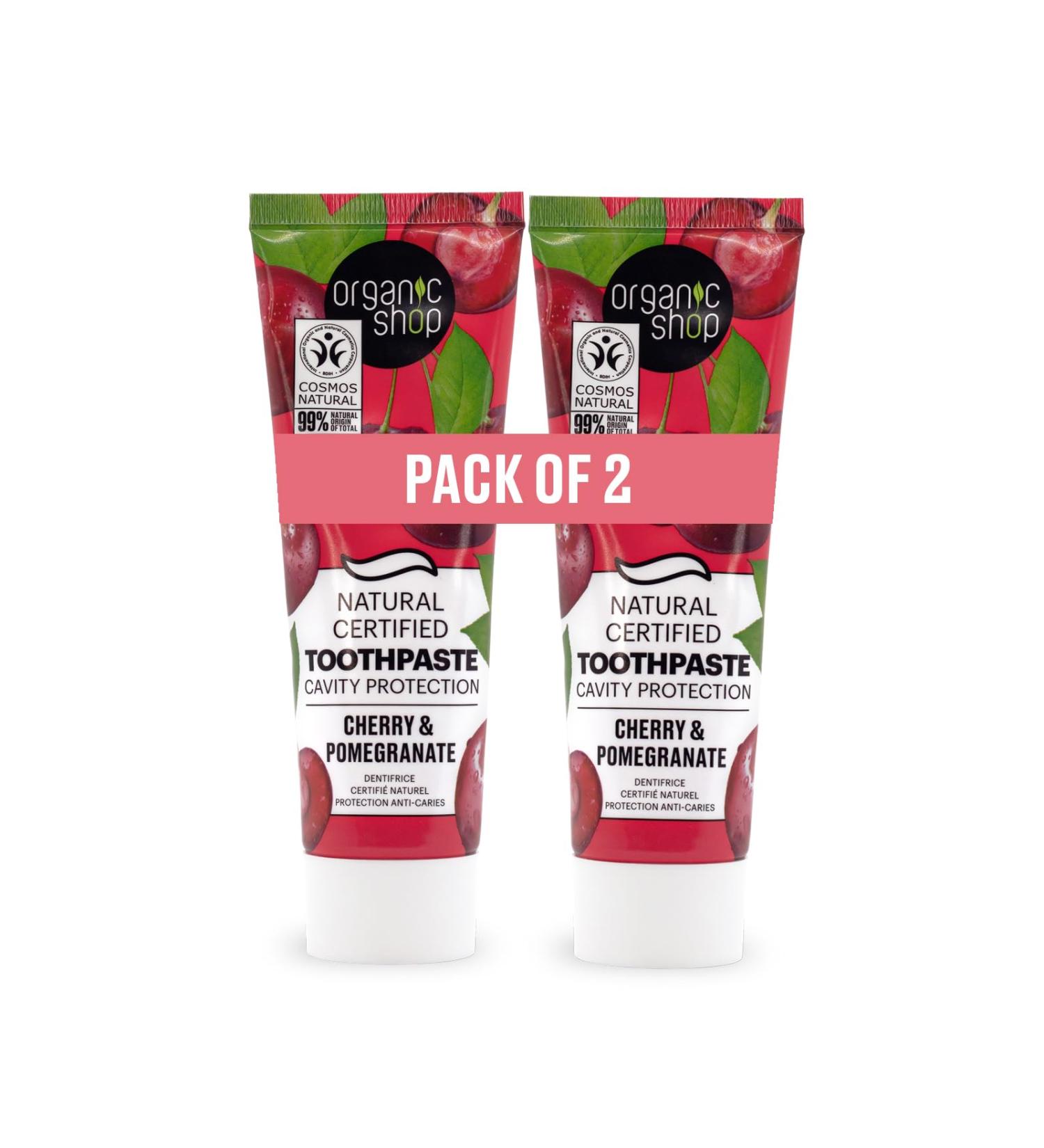 Organic Shop Cherry Toothpaste Cavity Protection Natural Ingredients Fluoride-Free Tooth Sensitivity Vegan & Cosmos Natural Certified. Pack of 2 - Buy Online on GoSupps.com