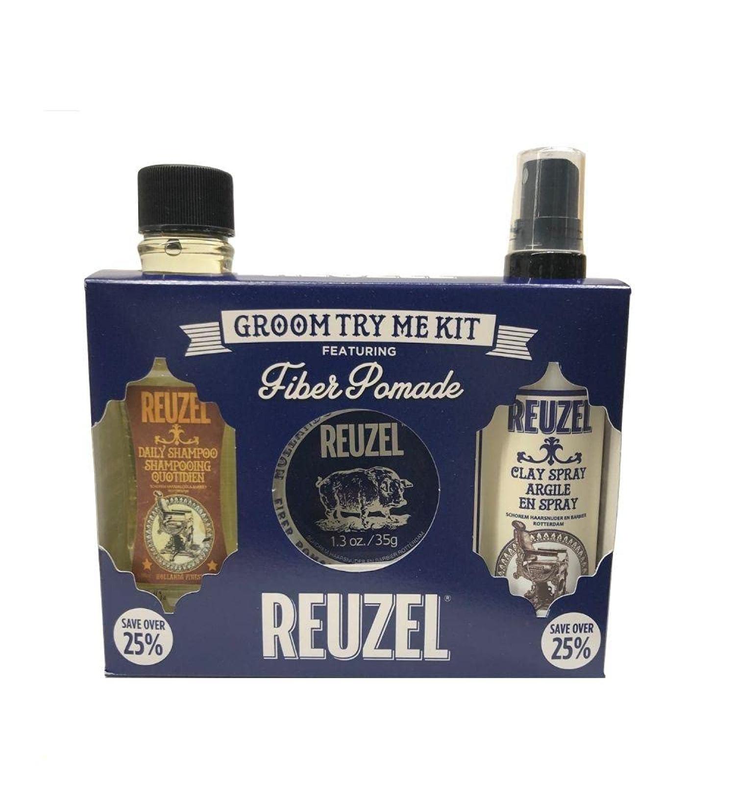 Reuzel Fiber Set - Groom Try Me Kit | Fiber Pomade Daily Shampoo & Clay Spray | Perfect Travel Hair Styling Set - Buy Online on GoSupps.com