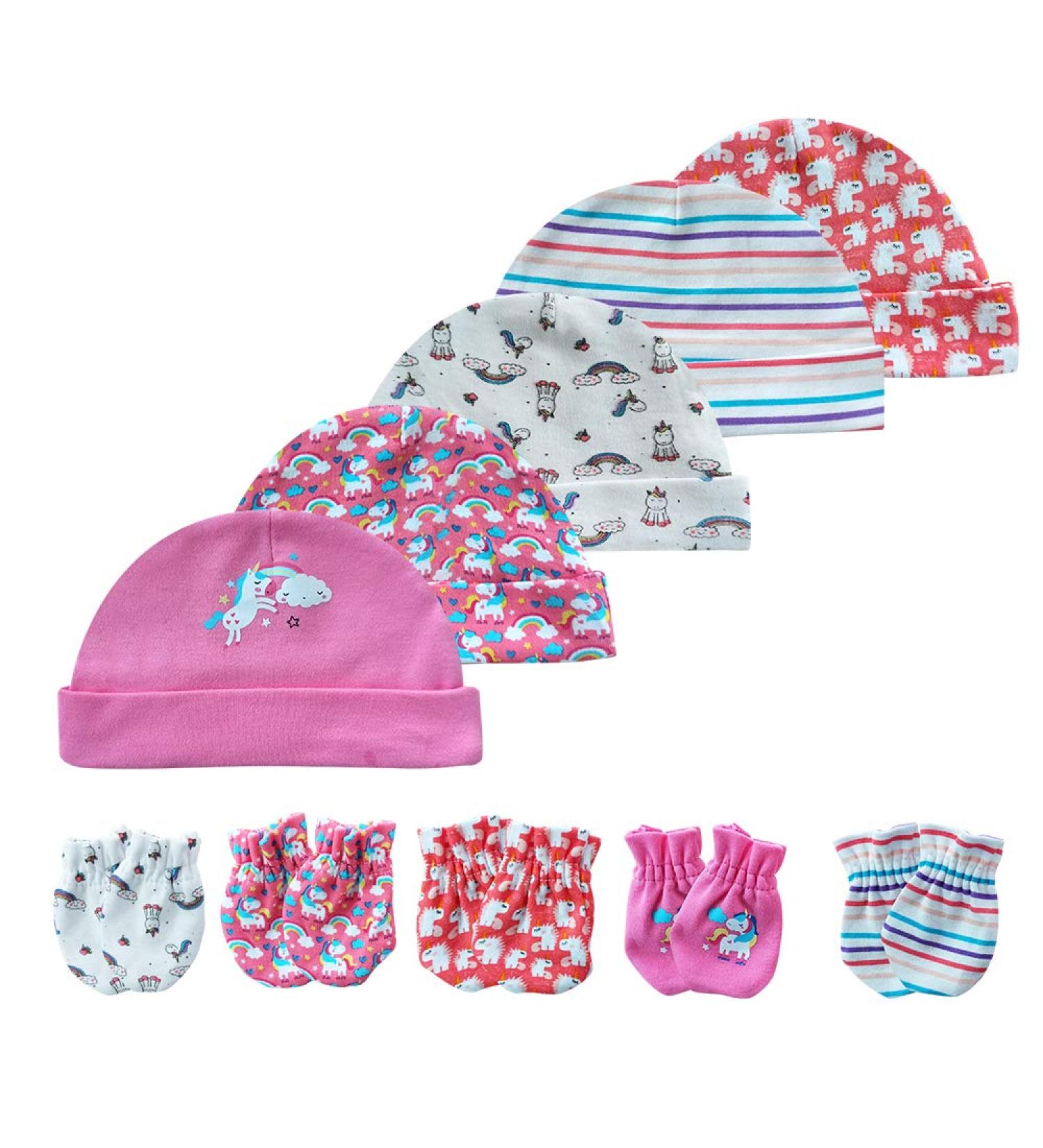 Baby Hat and Mittens Set Newborn - Pink Unicorn Baby Hats & Scratch Mittens for Boys & Girls 0-6 Months | 100% Cotton - Buy Online on GoSupps.com