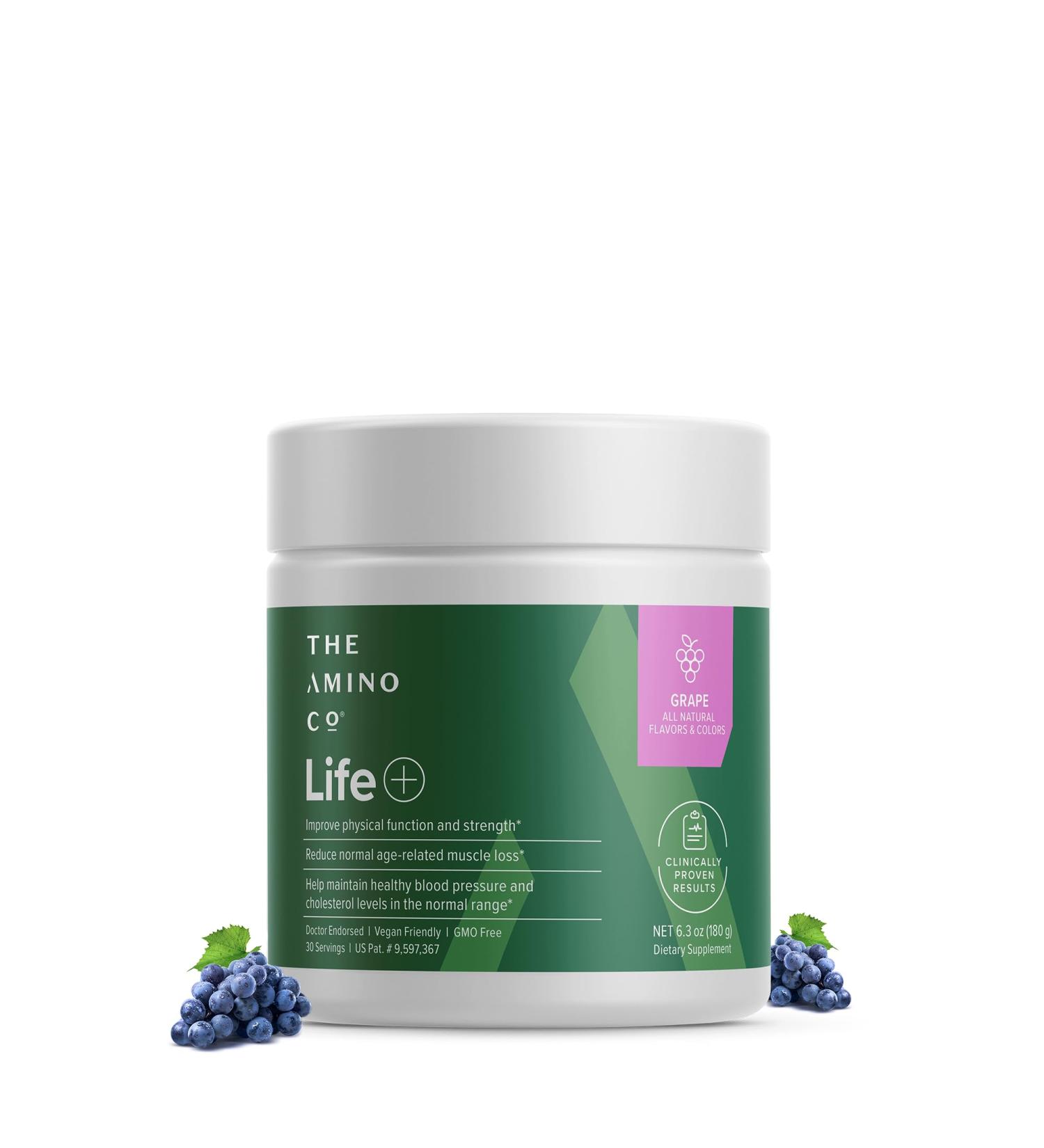 Life Essential Amino Acids Powder - Vegan EAA Supplement for Muscle Growth & Heart Health - Non-GMO Grape Flavor 30 Servings - Blood Pressure Support for 40 - Buy Online on GoSupps.com