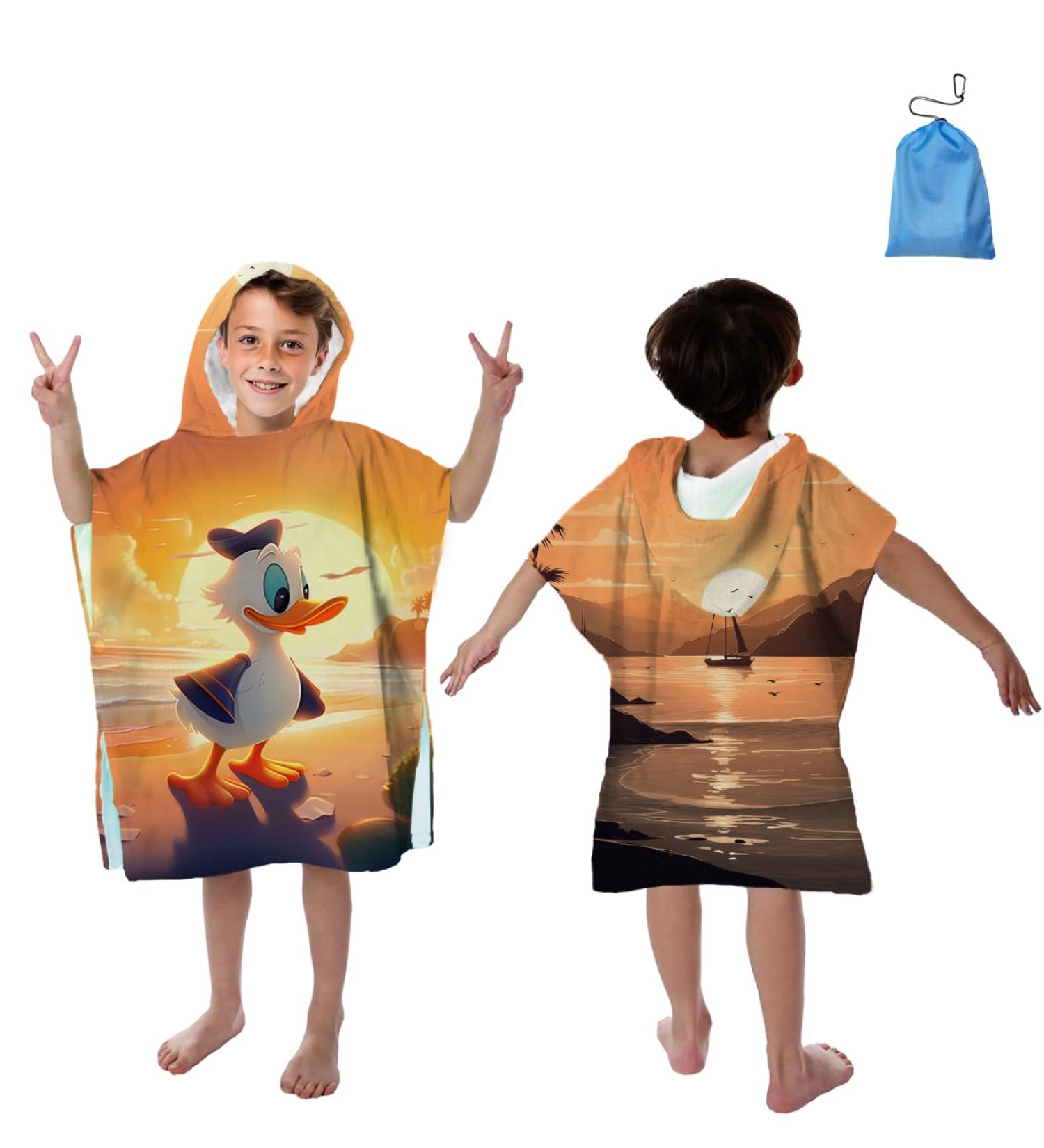 Ultra Soft Microfiber Bathing Poncho for Kids | Absorbent Hooded Towel & Beach Robe for Ages 5-10 | 76x76cm Green - Buy Online on GoSupps.com