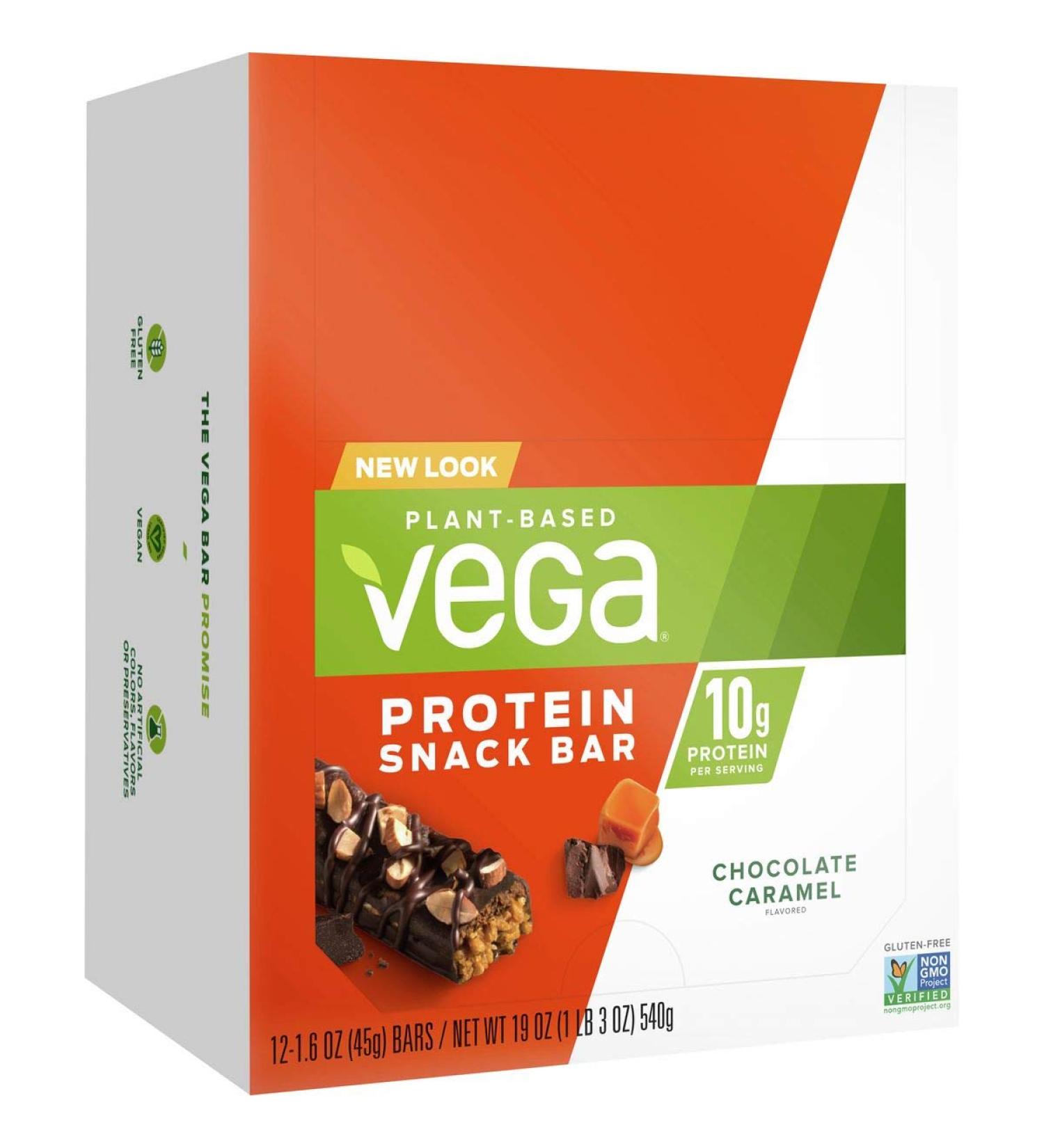 Vega Protein Snack Bar Chocolate Caramel - 12 Bars (1.6 oz Each) - Vegan, High Protein, Healthy Snack - Buy Online on GoSupps.com