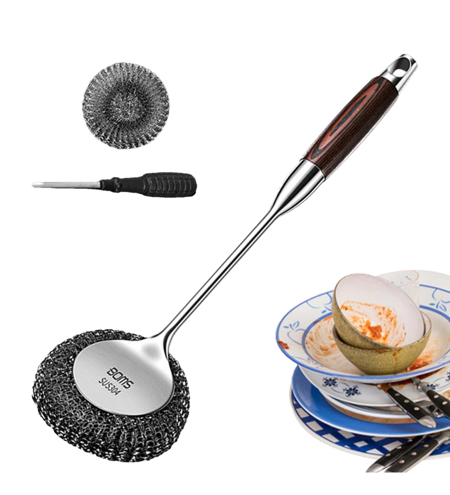 Stainless Steel Pot Brush with Long-Handle Stainless Steel Scrubbing Brush - Kitchen Cleaning Metal Stainless Steel Scrubbing Brush Non Stick Pot Steel Wire Ball - Buy Online on GoSupps.com