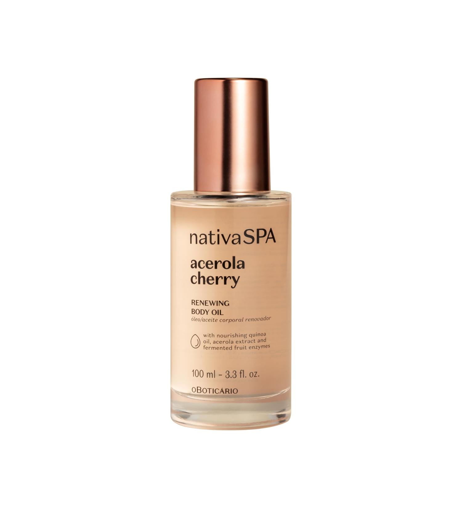 Nativa SPA by O Boticario Acerola Cherry Renewing Body Oil Luminous Glow & Deep Hydration 3.38 Ounce (100ml) - Buy Online on GoSupps.com