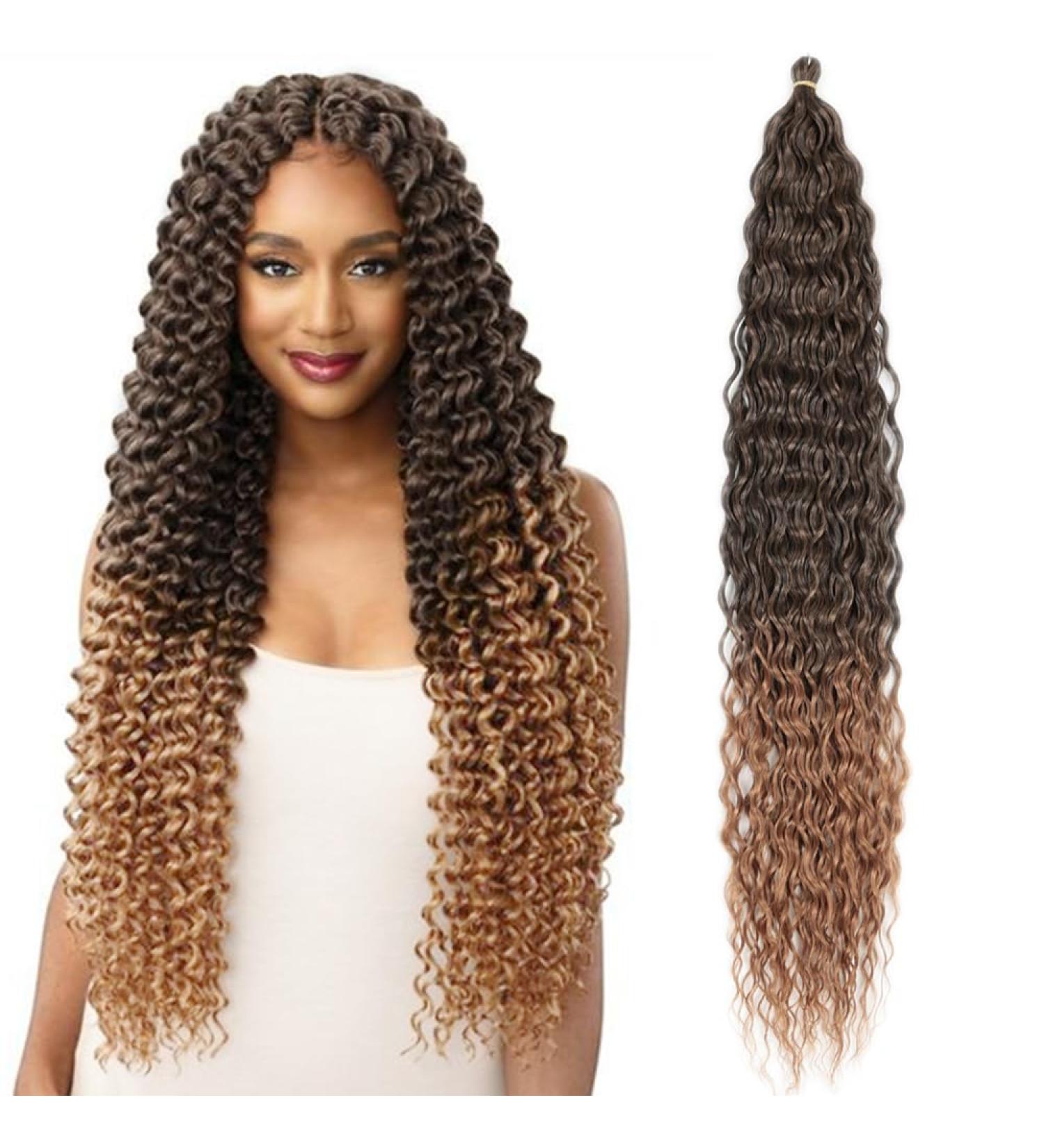 DSoar 30 Inches Deep Twist Crochet Hair - Ocean Wave Curly Bohemian Braids | T27# Synthetic Hair Extensions for Women & Girls - 3 Pack - Buy Online on GoSupps.com