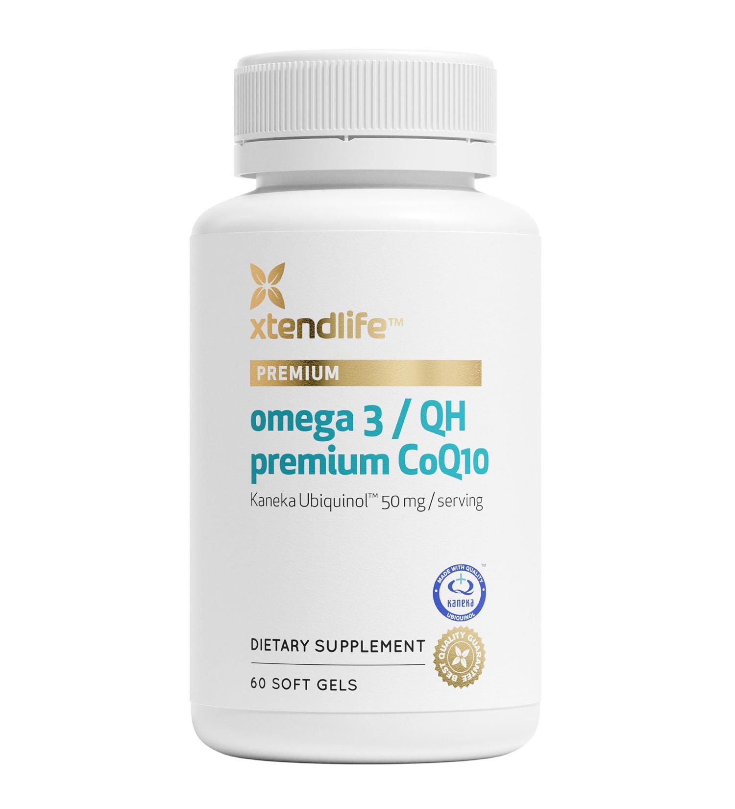 Xtendlife Omega 3 QH Premium Fish Oil - Astaxanthin Lycopene & CoQ10 for Heart Health - 60 Gluten Free Soft Gels - Buy Online on GoSupps.com