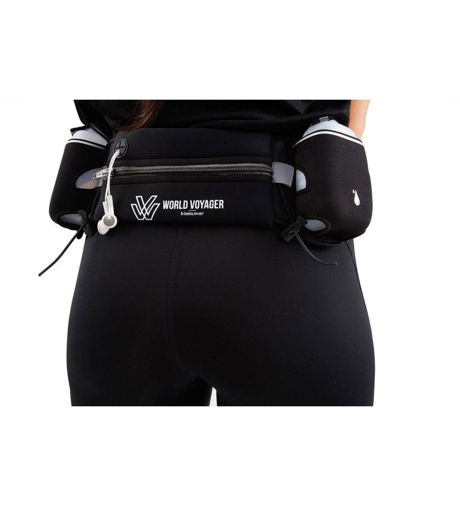 World Voyager Hydration Belt for Runners - High-Quality Reflective Smartphone Pocket BPA-Free Bottles - Black - Buy Online on GoSupps.com