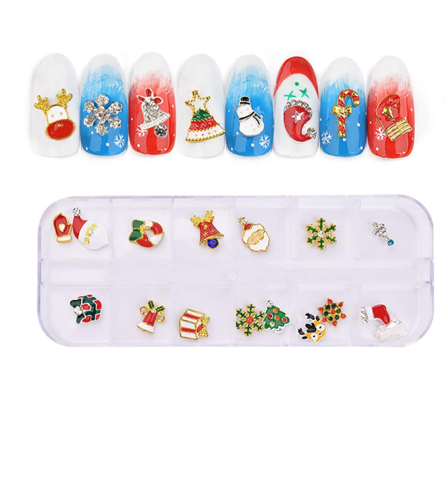 1 Case Nail Art Metal Snowflake Charm Cute Santa Claus Rhinestone 3D Jewelry Diamond Nail Art Christmas Decorations Alloy Nail Supplies Jewelry Xmas Nail Studs - Buy Online on GoSupps.com